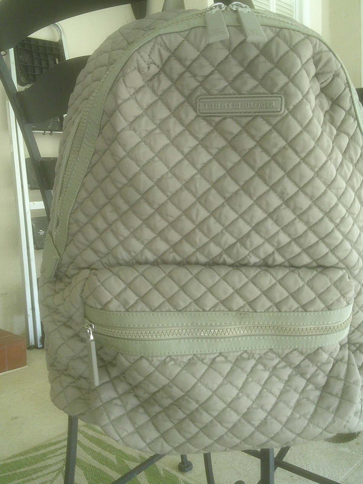 Tommy Hilfiger Women’s Double Zip Backpack Purse Taupe Quilted Detail NWOT