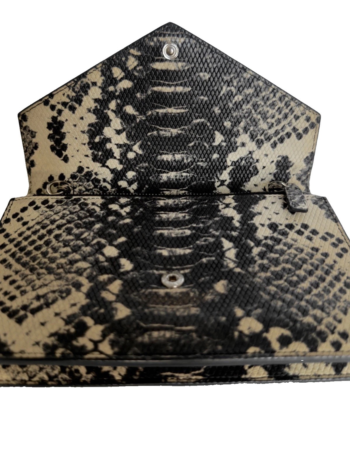 Saint Laurent Monogram WalletonChain, Embossed Python on Leather Black/White/Tan