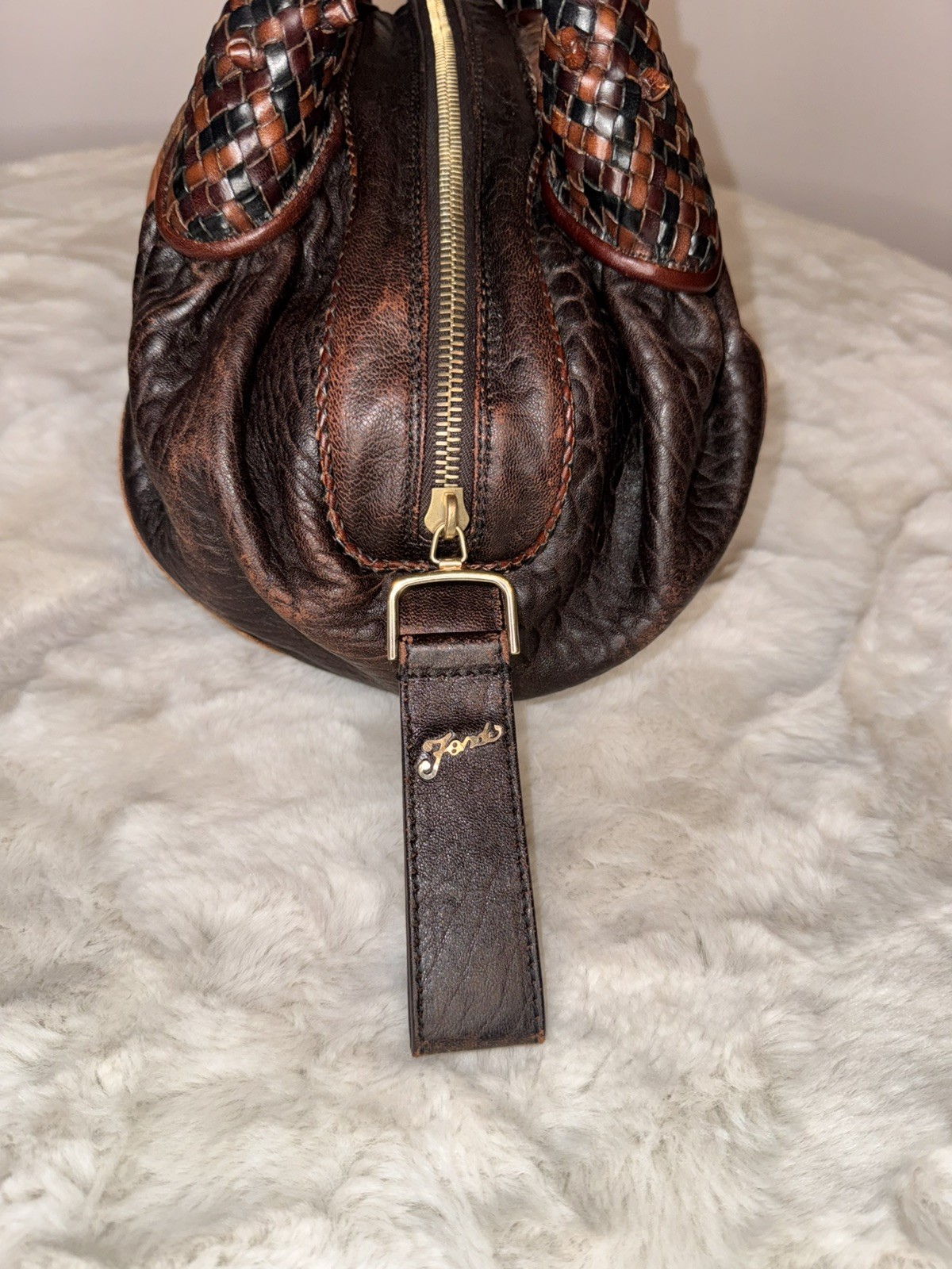 Authentic Fendi Spy Bag: Patchwork Leather with Croc-Embossed Woven Handles