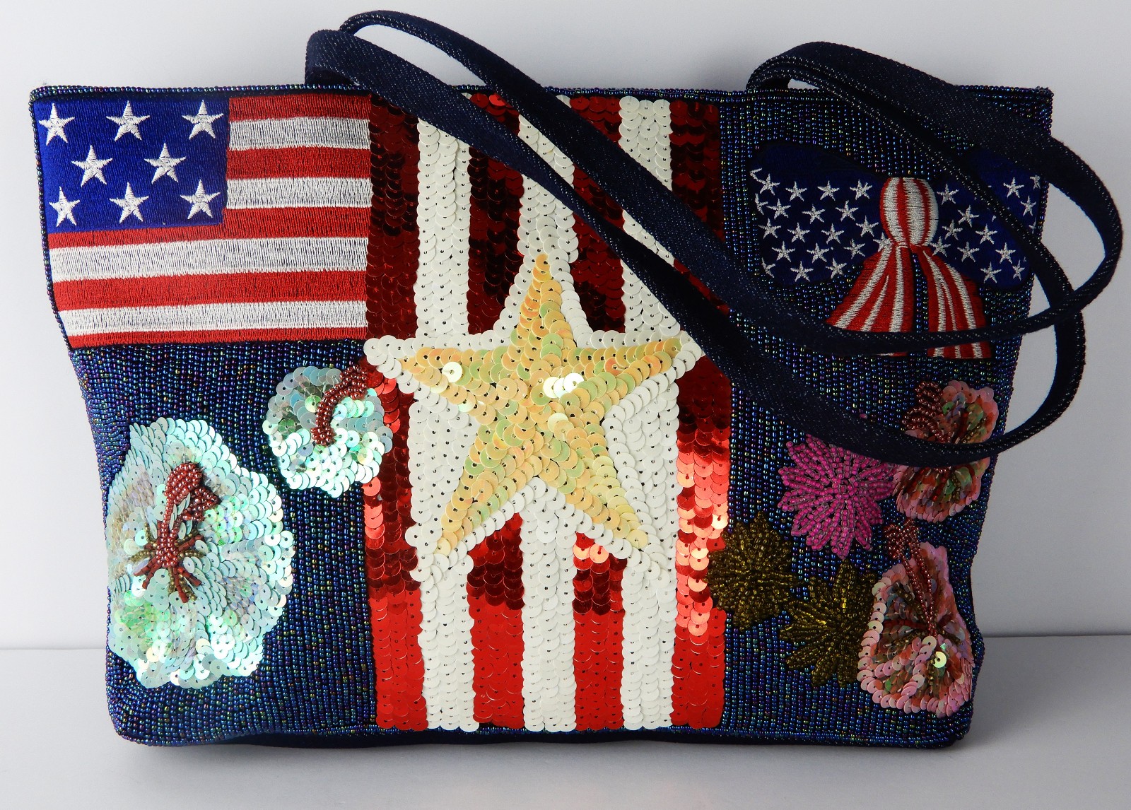 Patriotic American Flag 4th Of July Ladies Beads & Sequins Shoulder Bag Purse