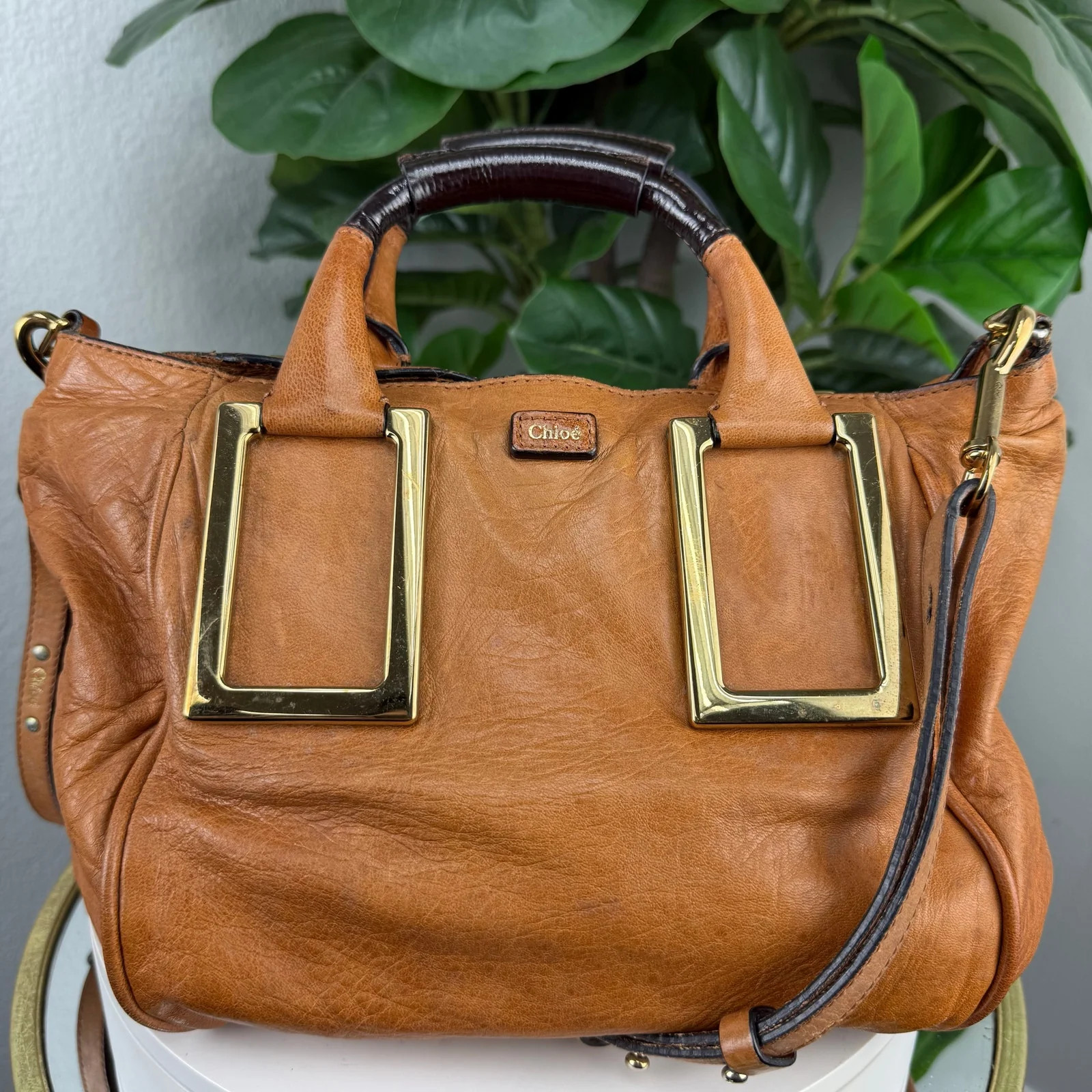 Chloé Ethel Brown Leather Satchel Crossbody Bag Authentic Pre Owned