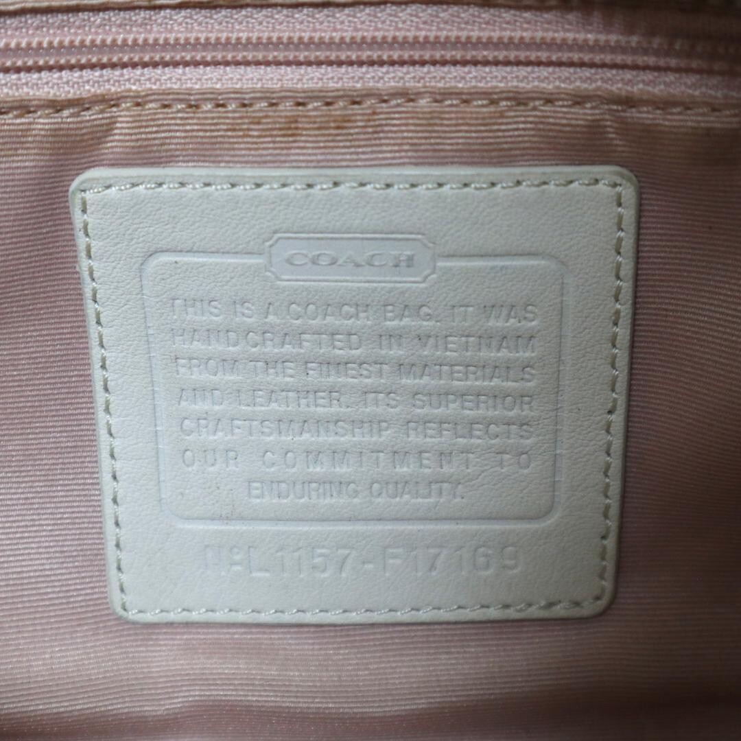 Coach Signature Canvas Leather Shoulder Bag Beige White Silver Zip 31cm 19cm