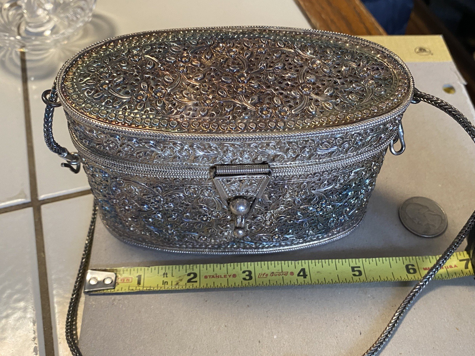 Vintage Custom Solid .925 Sterling Silver Shoulder Purse 379.4 Grams XRF Verif.