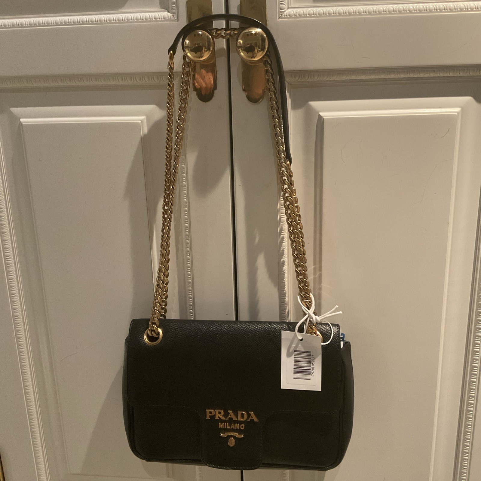Prada Cowhide Crossbody Black With Gold Hardware Approximately 6 X 9 X 1.75”