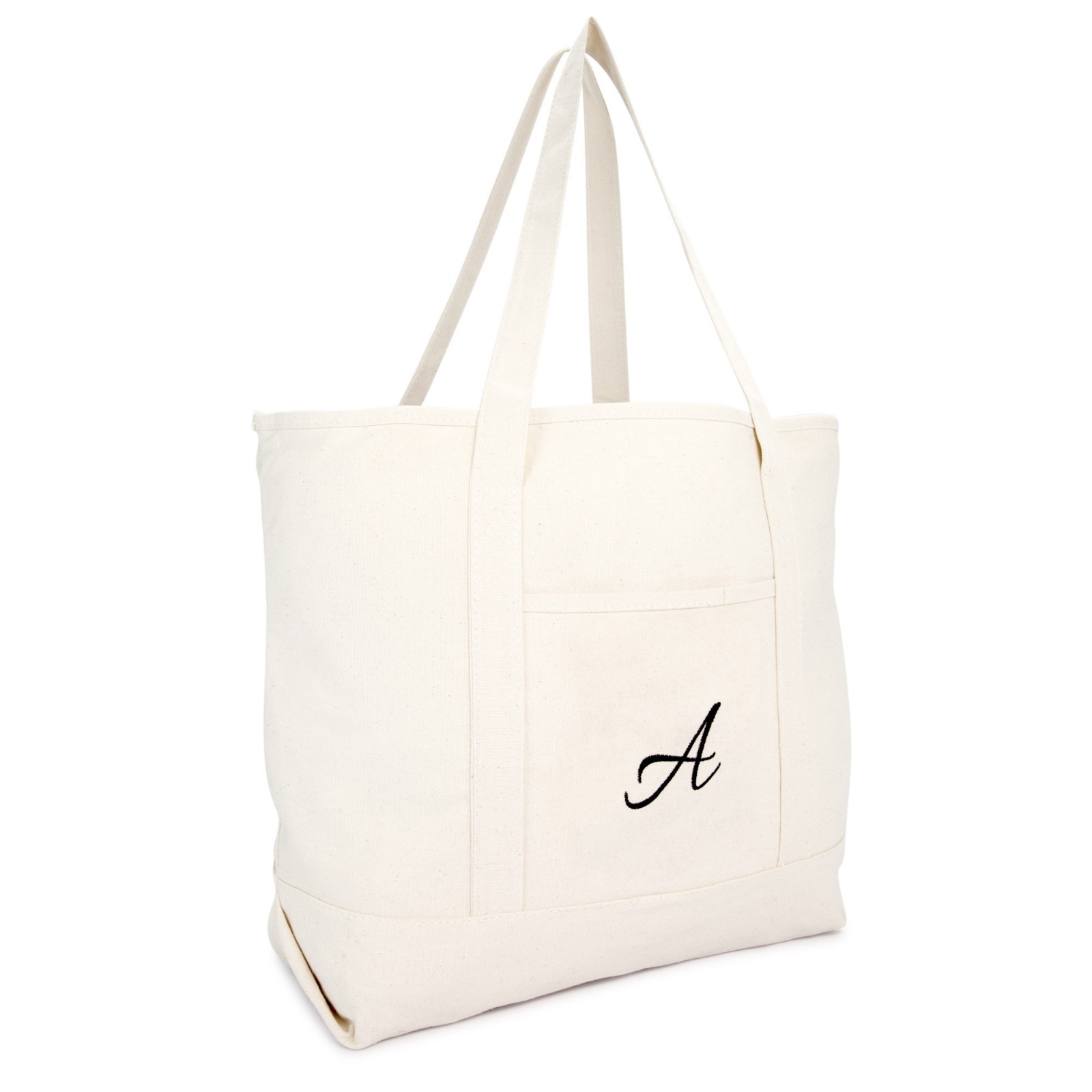 DALIX Canvas Tote Bag Monogrammed Personalized Gifts Beige Zippered Letter A – Z