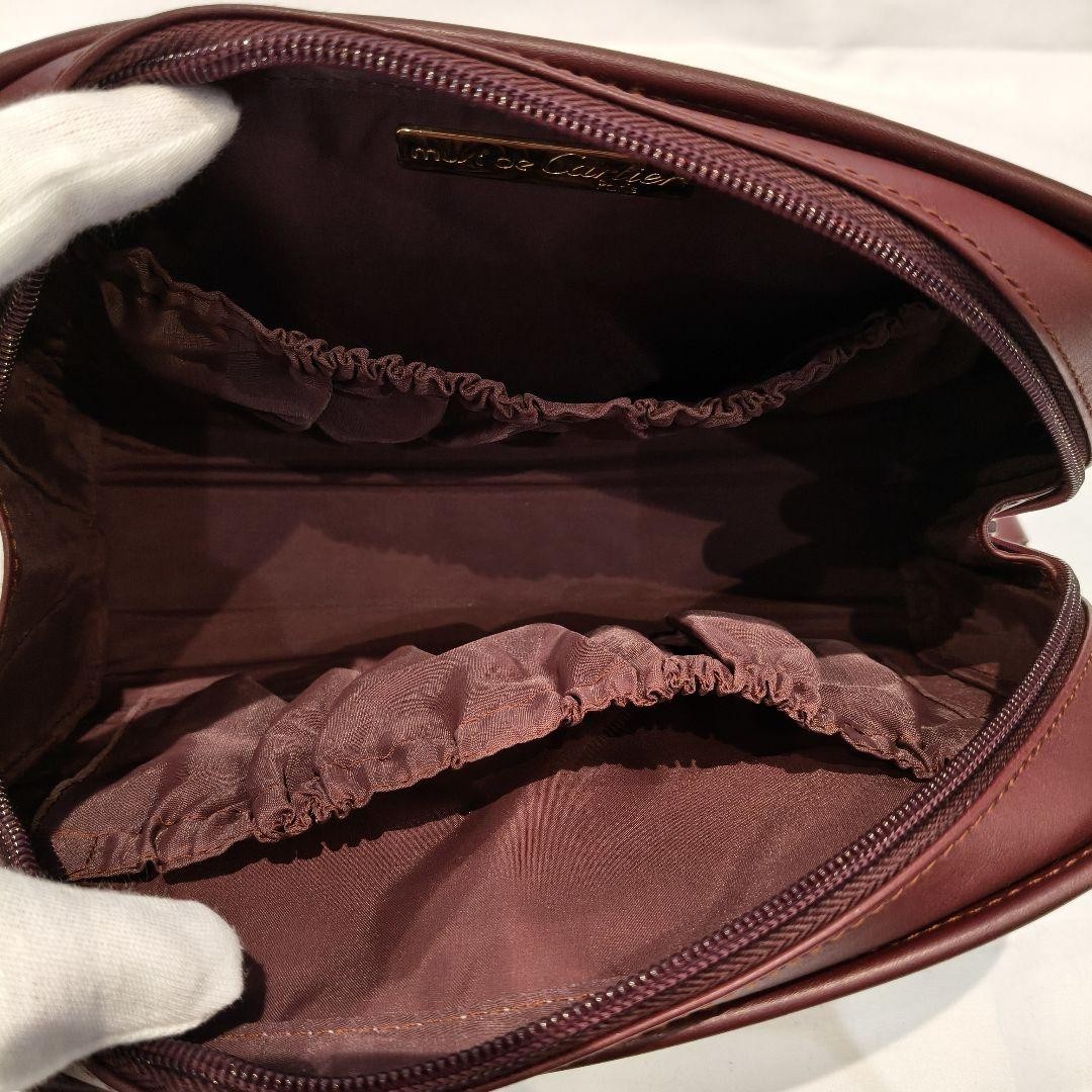 Must de Cartier Authentic Bordeaux Leather Pouch Clutch Bag Logo w/ Dust bag