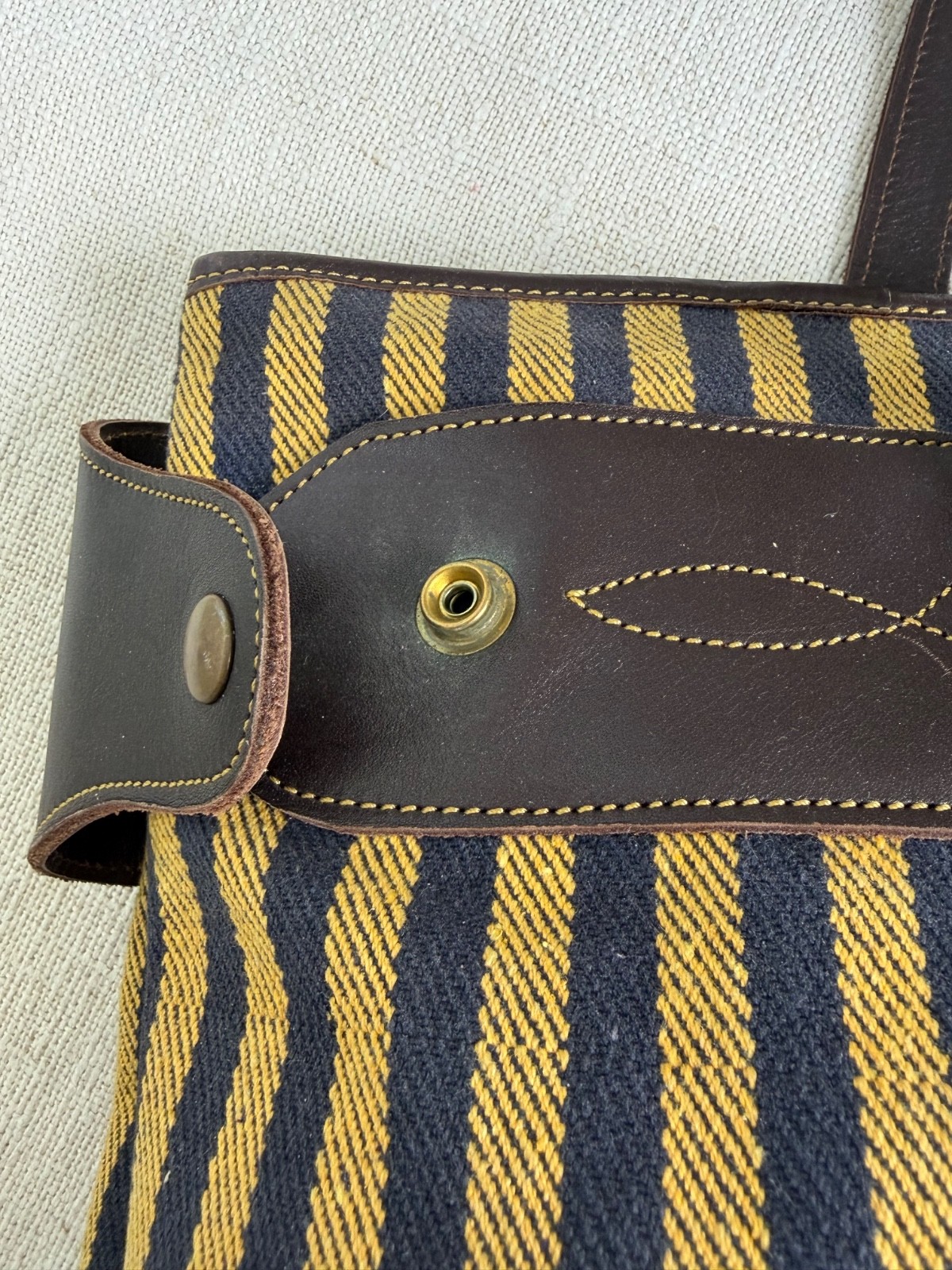 Cotton Twill Striped Bag with leather trim by Spanish saddle maker Sayra