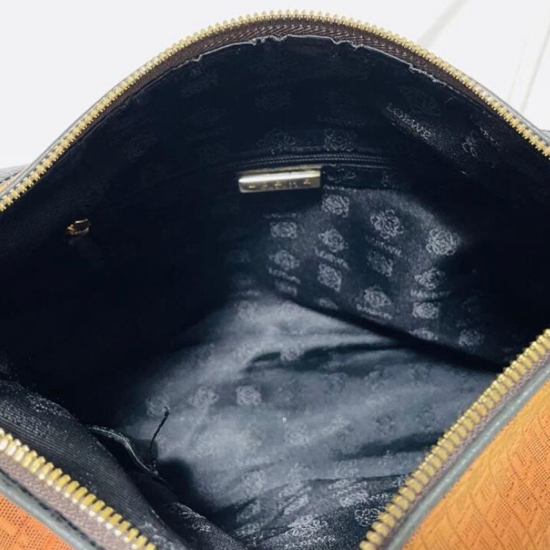 LOEWE shoulder bag, suede-like finish, all-over pattern, black and brown.