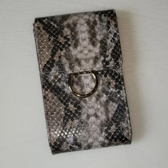 Cell Phone Purse Pouch Touch Screen Crossbody Wristlet Bag Python Khaki Gray