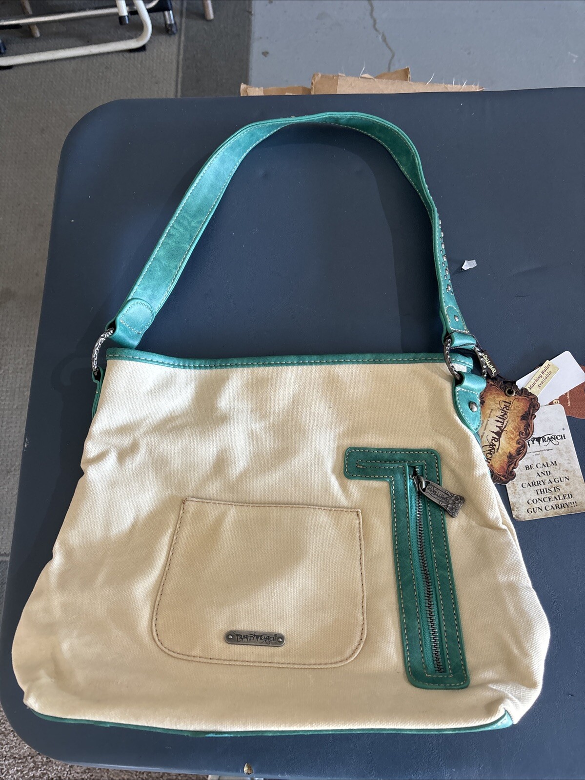 NWT Trinity Ranch Concealed Carry Leather Cowhide Boho Western Turquoise Handbag