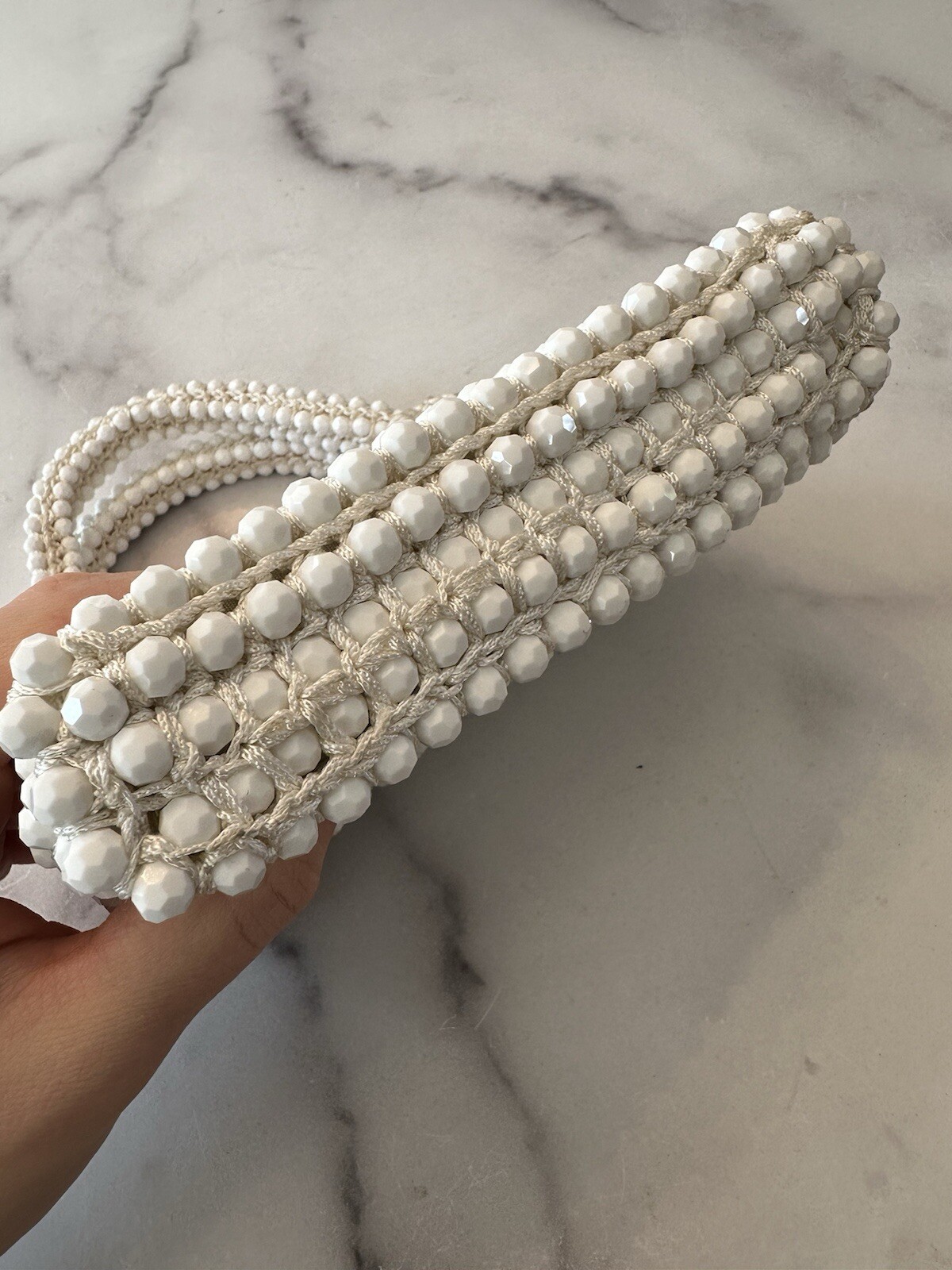 Daniel Swarovski Paris White Glass Beads Crochet Mini Bag Made in FRANCE