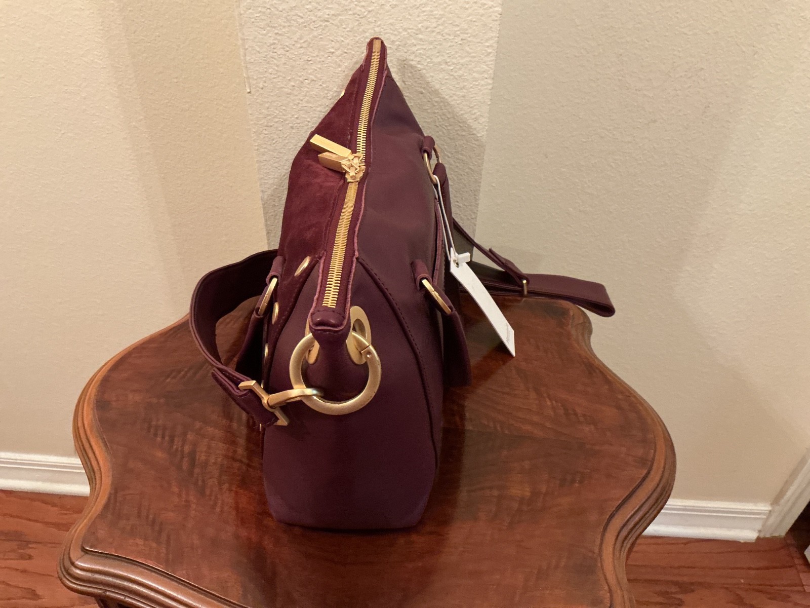 NWT Hammitt Daniel Medium Satchel Freestyle Suede Front & Leather Brushed Gold