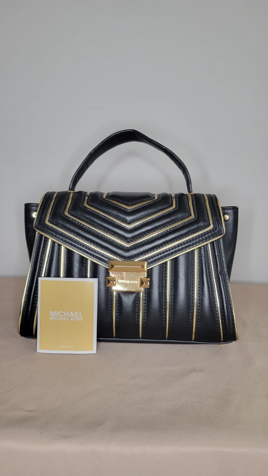 MICHAEL Michael Kors Whitney Quilted Leather Gold Outlined Top Handle