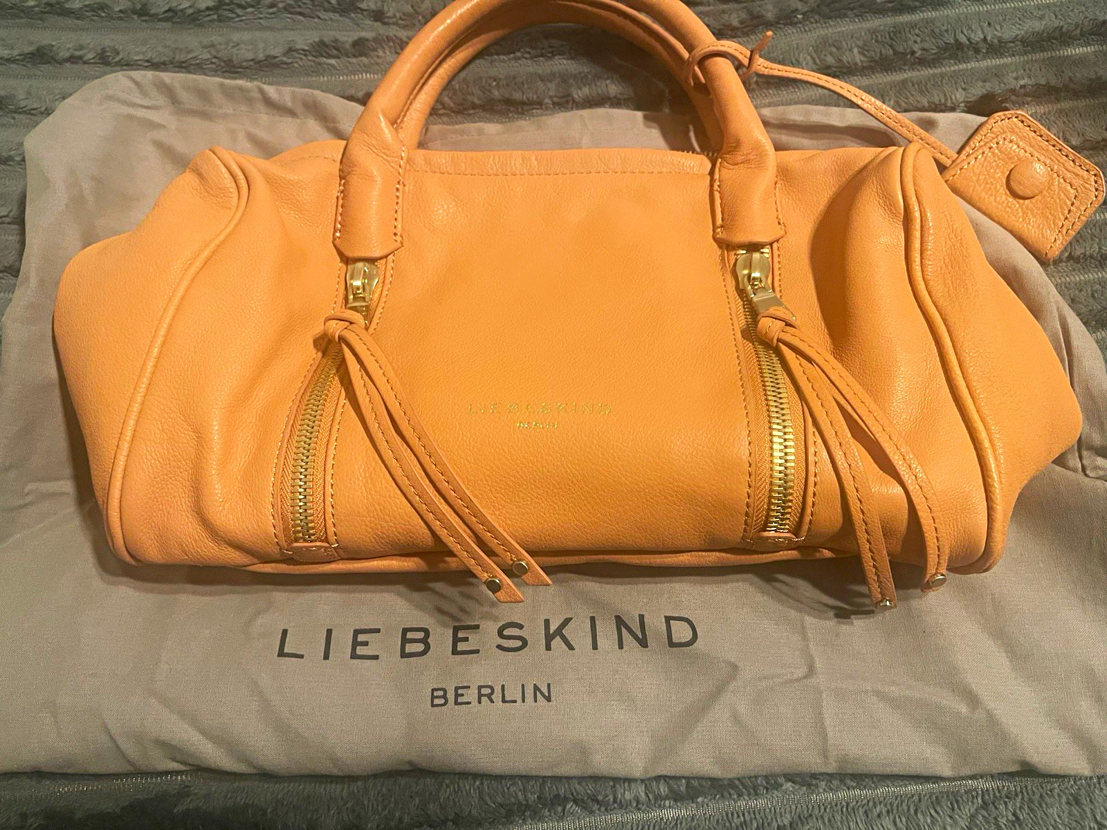 Liebeskind Berlin Beige Pebbled Satchel Top Handle Zip, Gold HW, Dust Bag