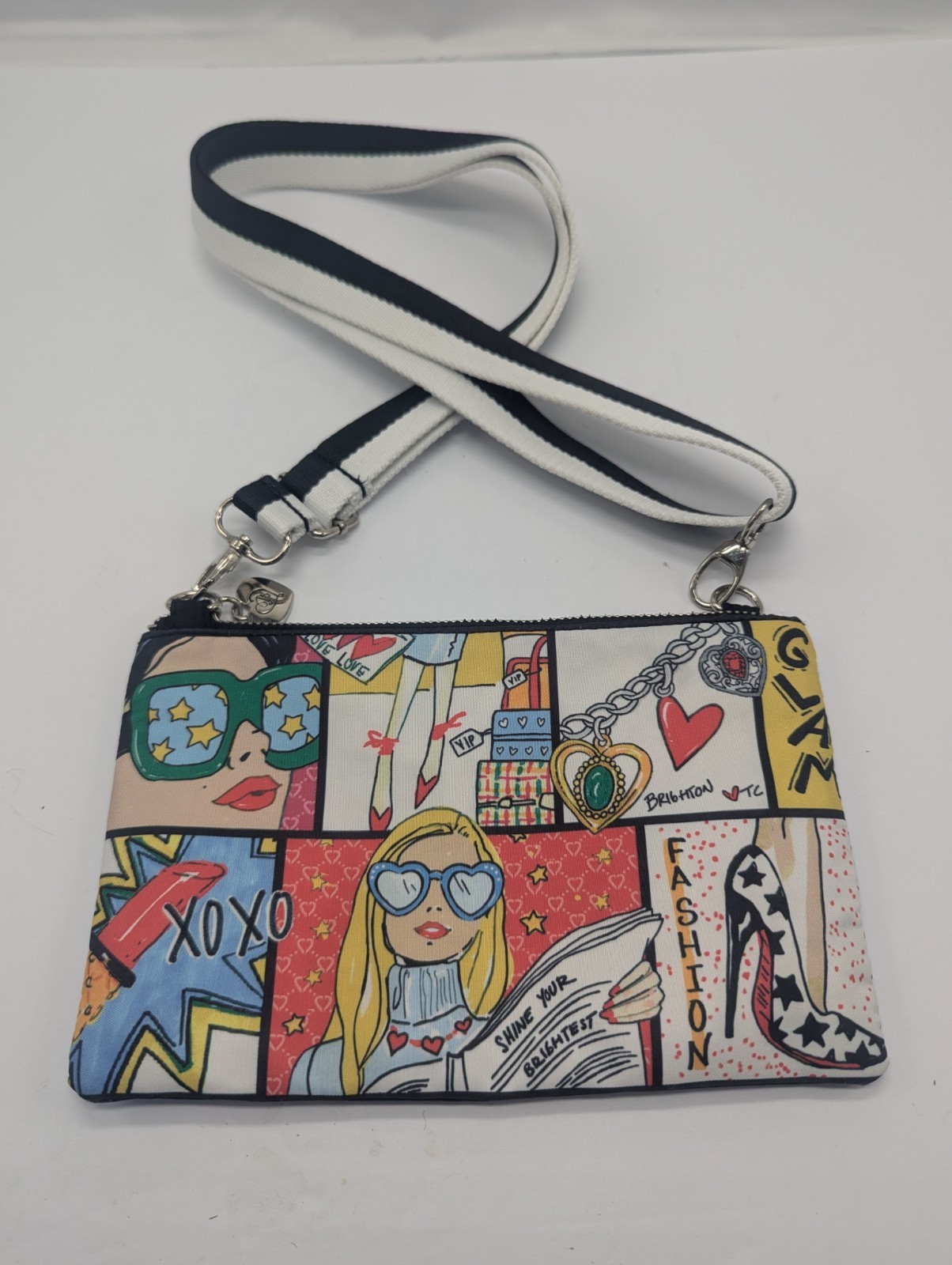Brighton TC Glam Girl Pop Art Crossbody Bag Comic Strip Charm Bracelet Print
