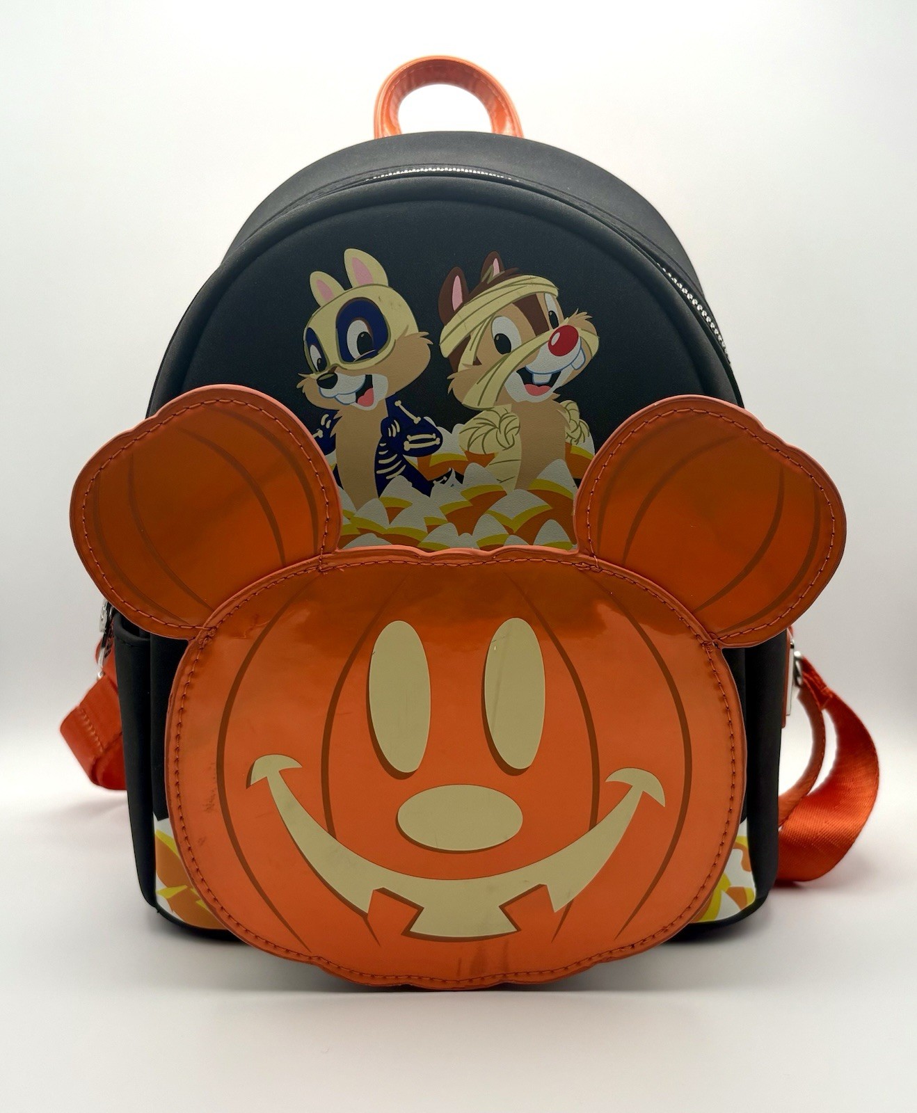 Loungefly Disney Chip Dale Mickey Pumpkin Backpack Glow Dark Halloween + Horns