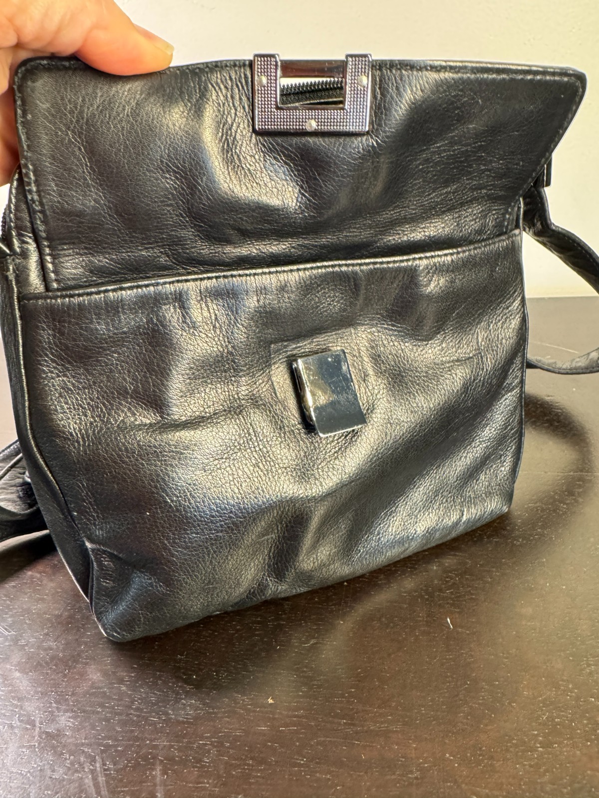 Nice Perlina Soft Black Leather Crossbody Purse, Excellent Used Condition