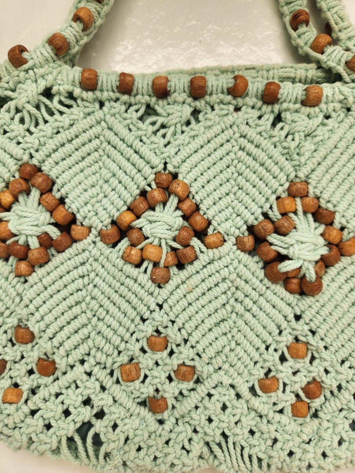 Women Free People Leighanne Bohemian Beaded crochet knit clutch mint unlined NWT