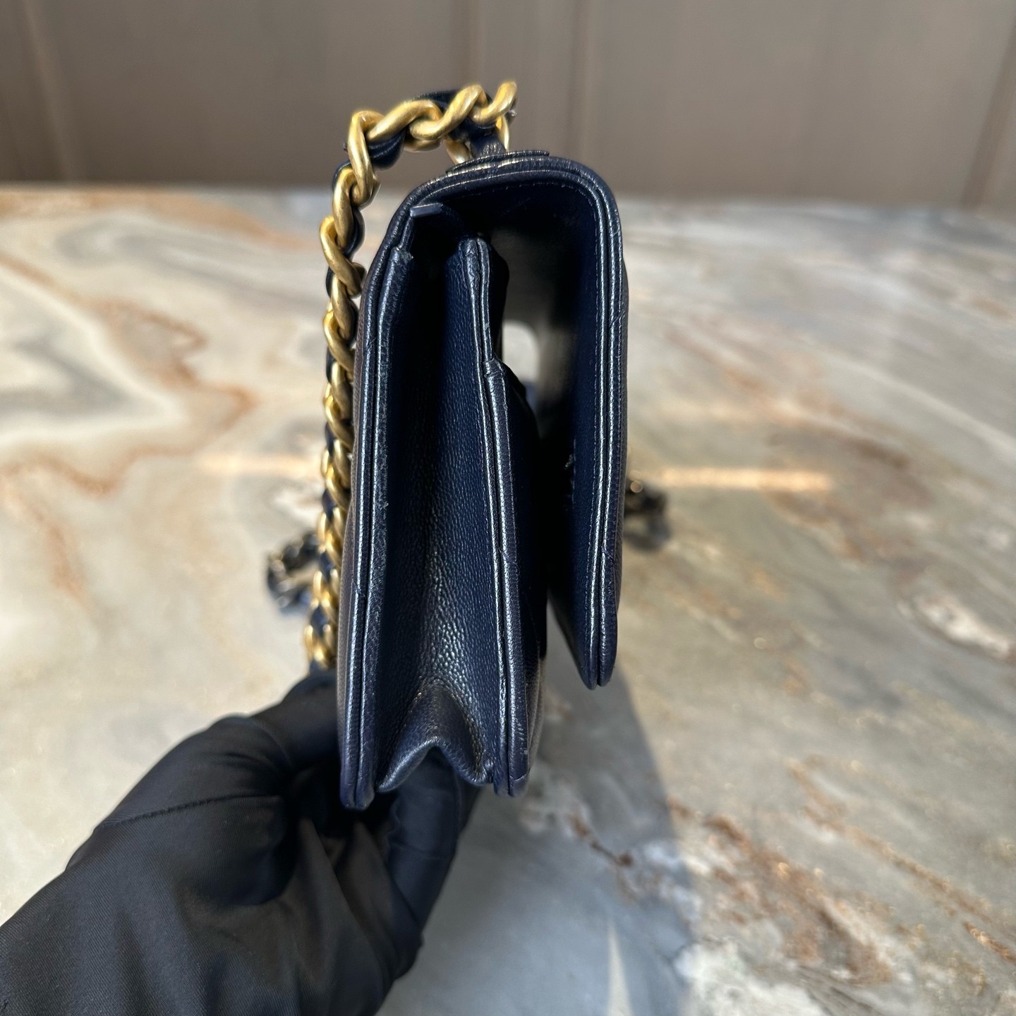 Chanel 19 Bag WOC Mini Deep Navy Blue Goatskin Crossbody Bag Duty Paid
