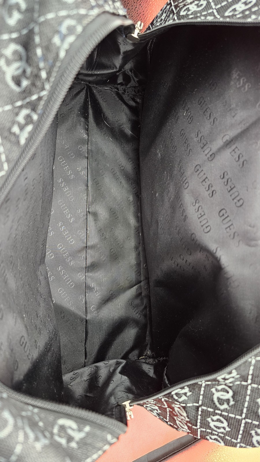 GUESS Vintage G Logo Pattern Purse Or Travel Bag Black Teal Approx 17in X 15in