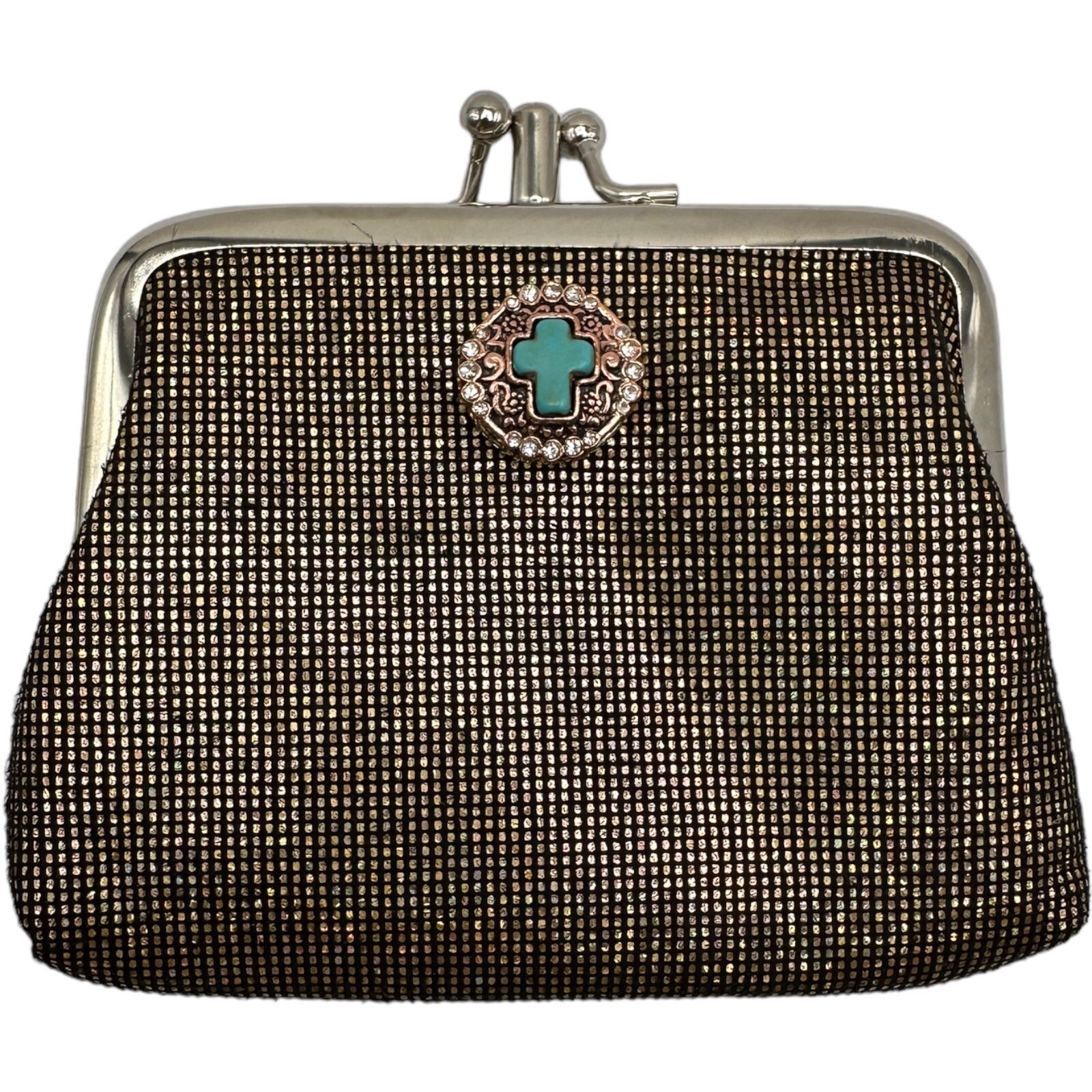 Snap Jewelry Micro Purse Muted Gold Credit Card Clutch 18mm Turquoise Cross NWT