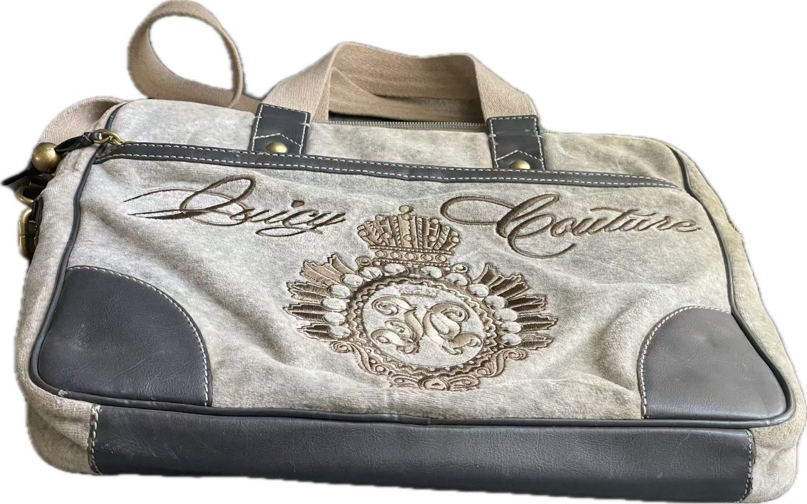 Vintage Y2K Juicy Couture Velour Laptop Bag Grey Crown Embroidery Messenger Bag