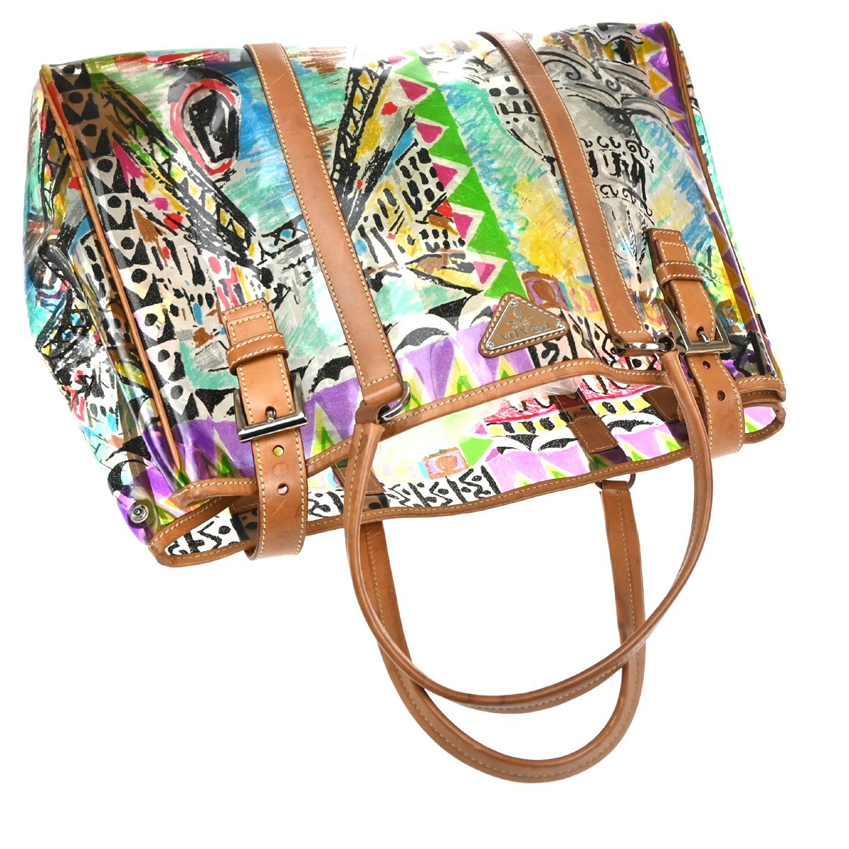 PRADA Venetian Print Shoulder Tote Bag Vinyl Leather Brown SHW Italy 37KD059