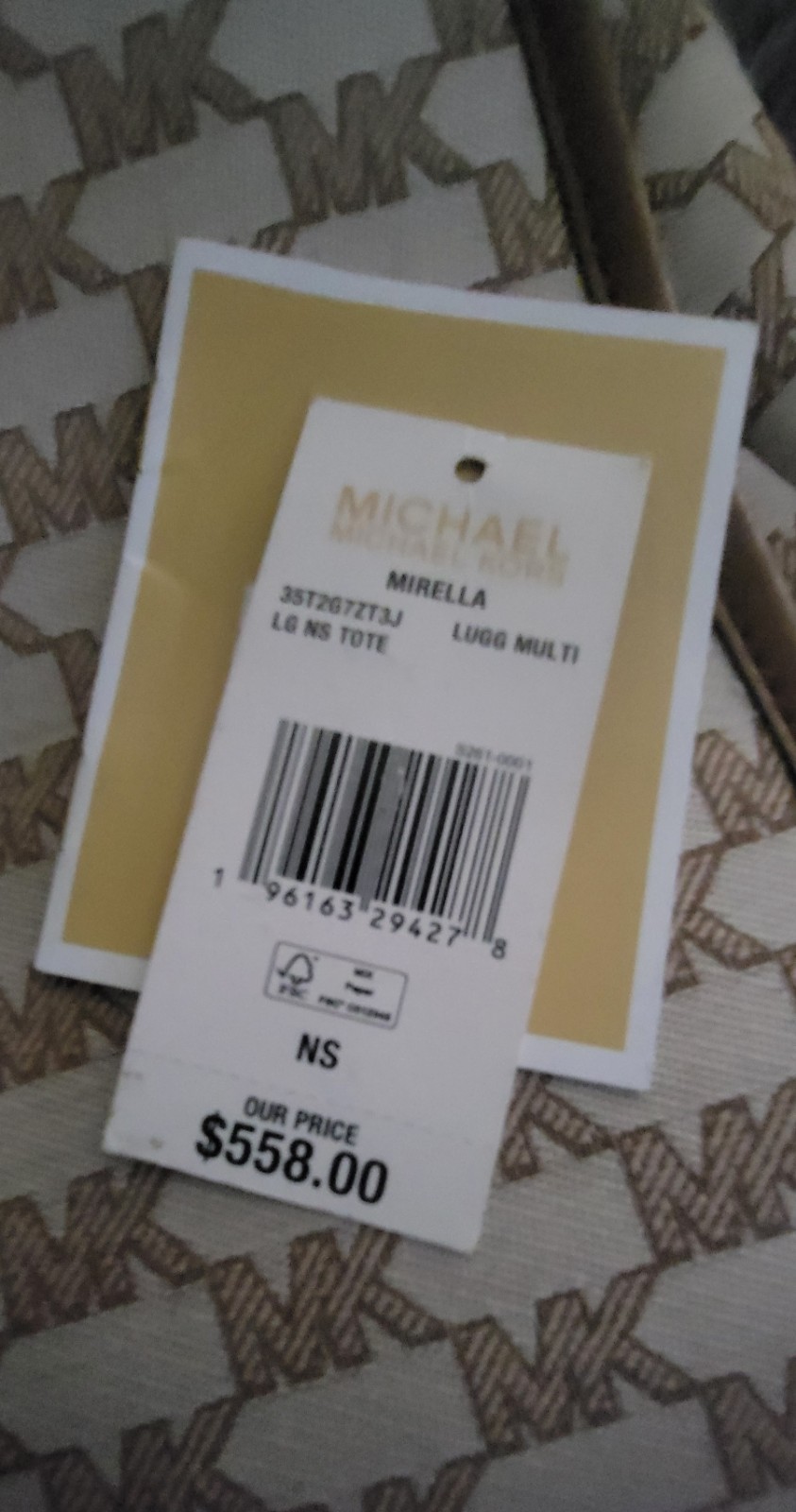 Michael Kors Large Logo Tote Beige Brown White Detachable Strap W/Matching Walle