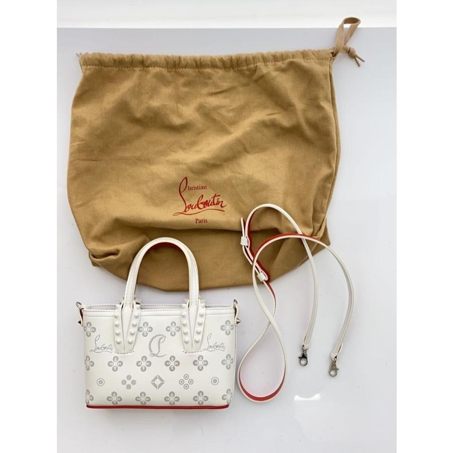 Christian Louboutin Cabata Authentic White 2Way Handbag Shoulder Bag Studs Tote