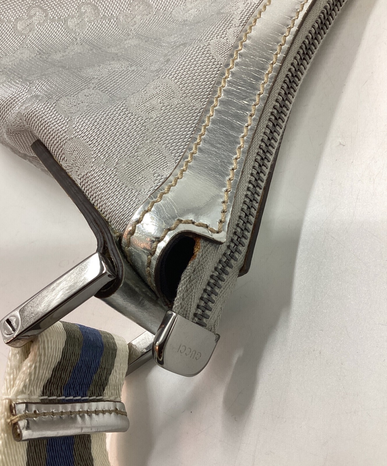 GUCCI 181092 Shoulder bag GG canvas One shoulder Silver Authentic From Japan