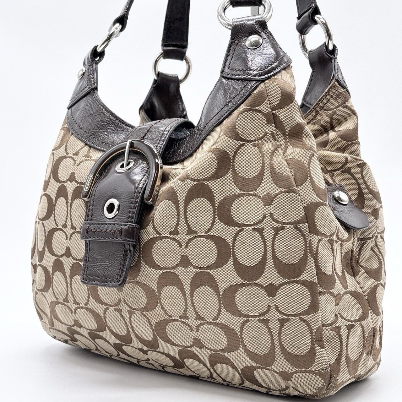 Coach Signature Brown Canvas Leather Bag Soho Lynn Hobo Shoulder Bag F17094