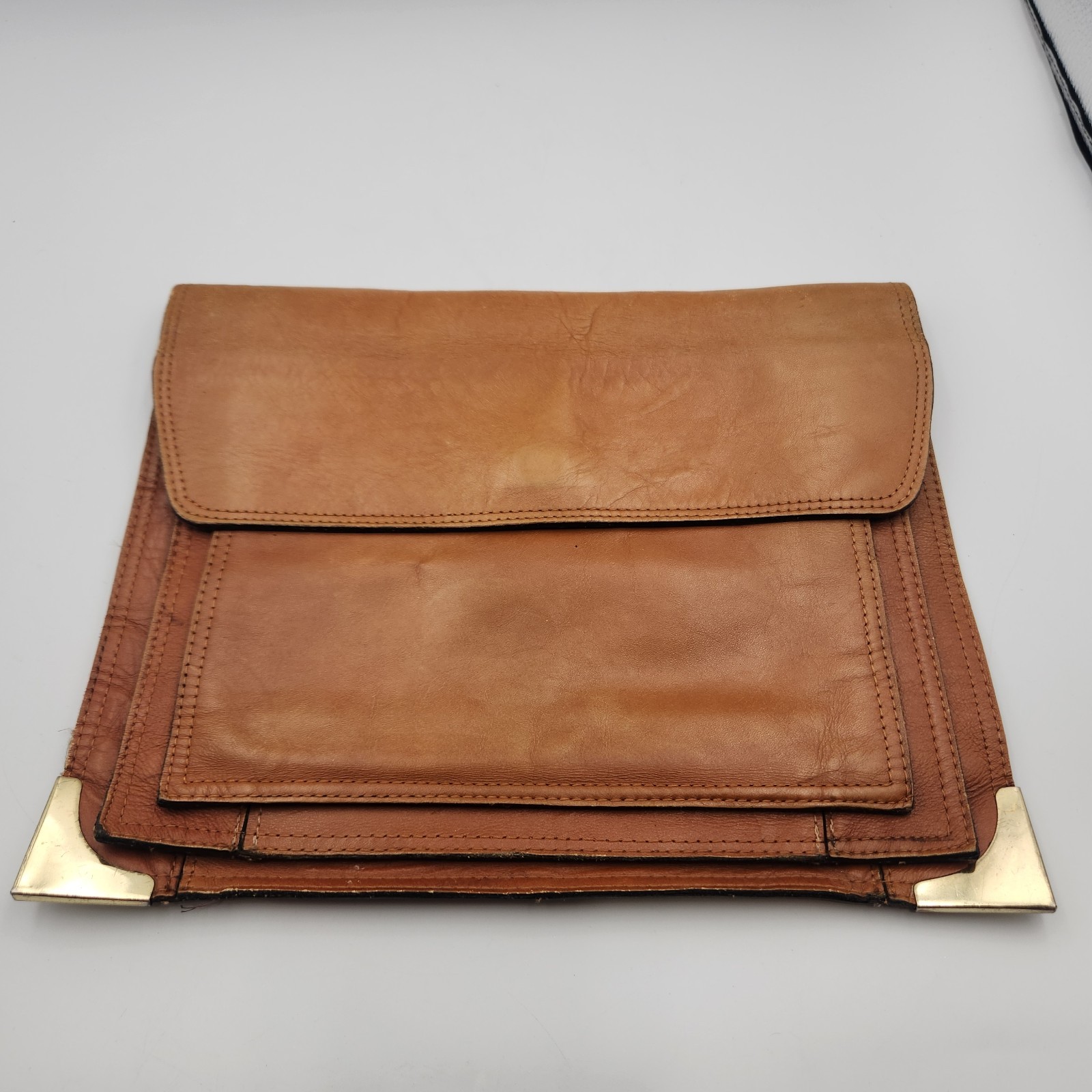 Vintage Tammy Brooke Genuine Leather Clutch Folio Brown 12×9.5 Made in Korea