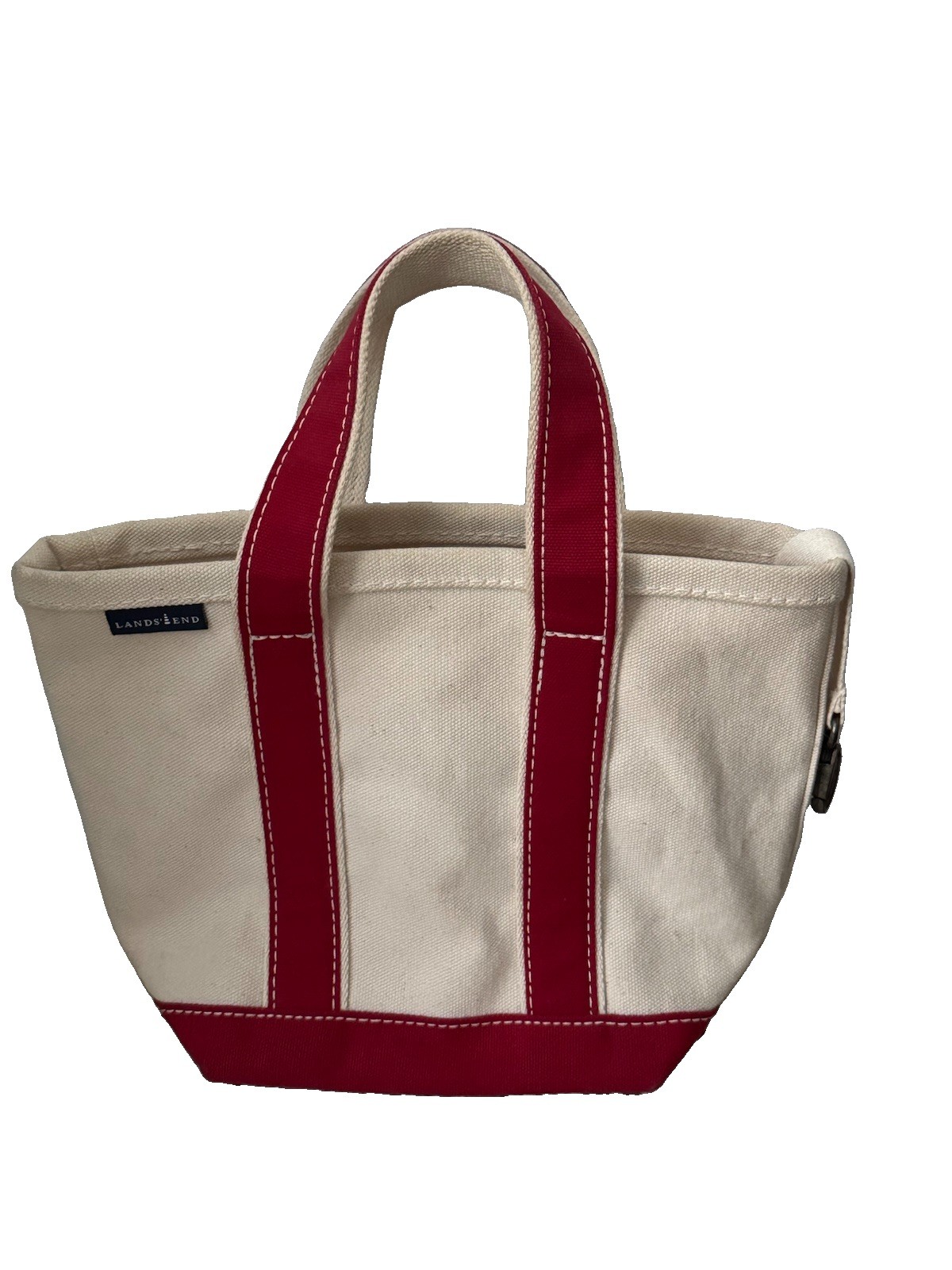 Lands End Canvas Tote Bag Mini Small Off White Cream Red Trim Handbag Purse Y2K