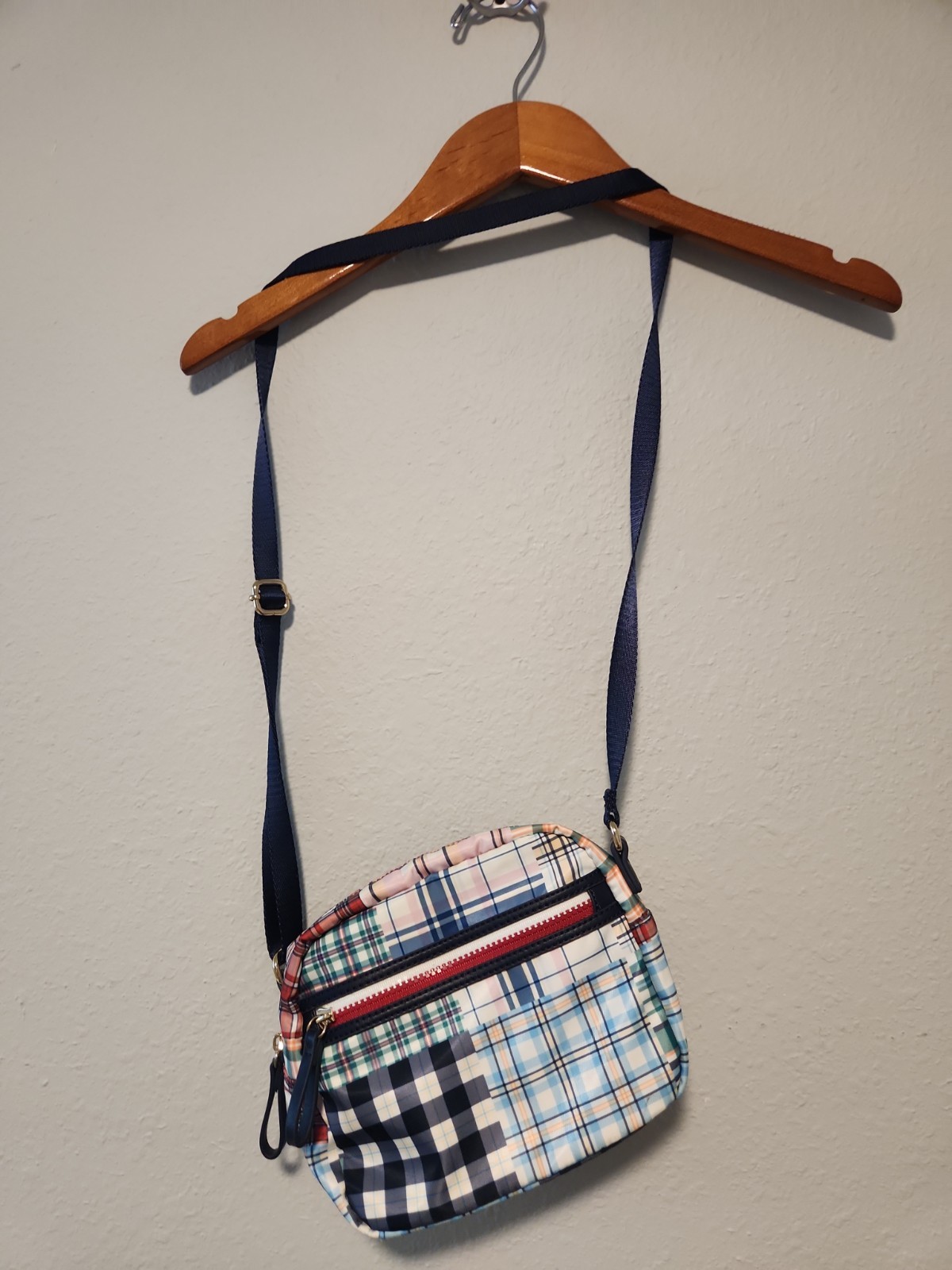 Tommy Hilfiger Women’s Red White Blue Green Plaid Small Handbag Crossbody Purse