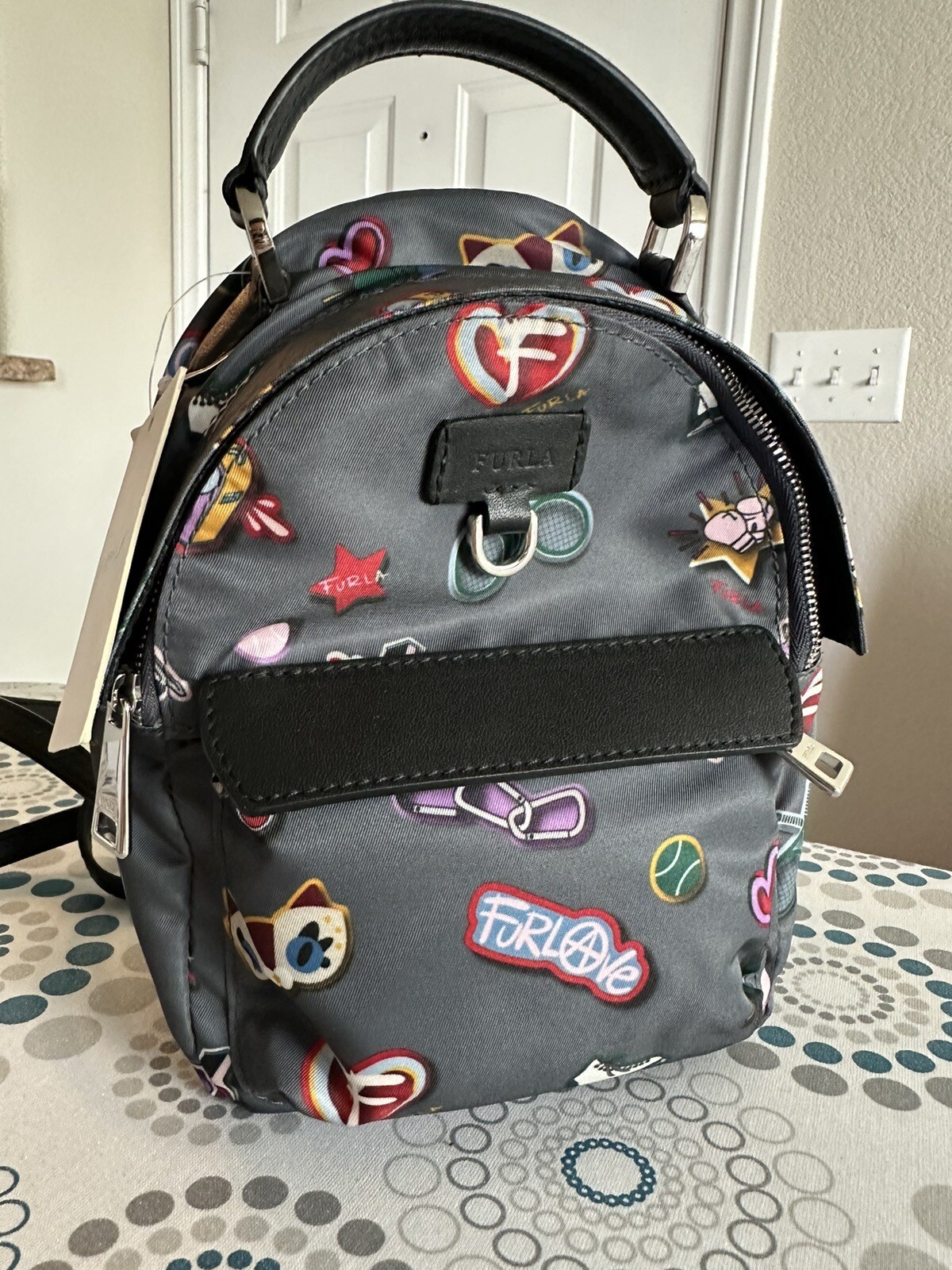 FURLA Women’s Toni Camelia Mini Favola Backpack Gray Sports Print Nylon Canvas