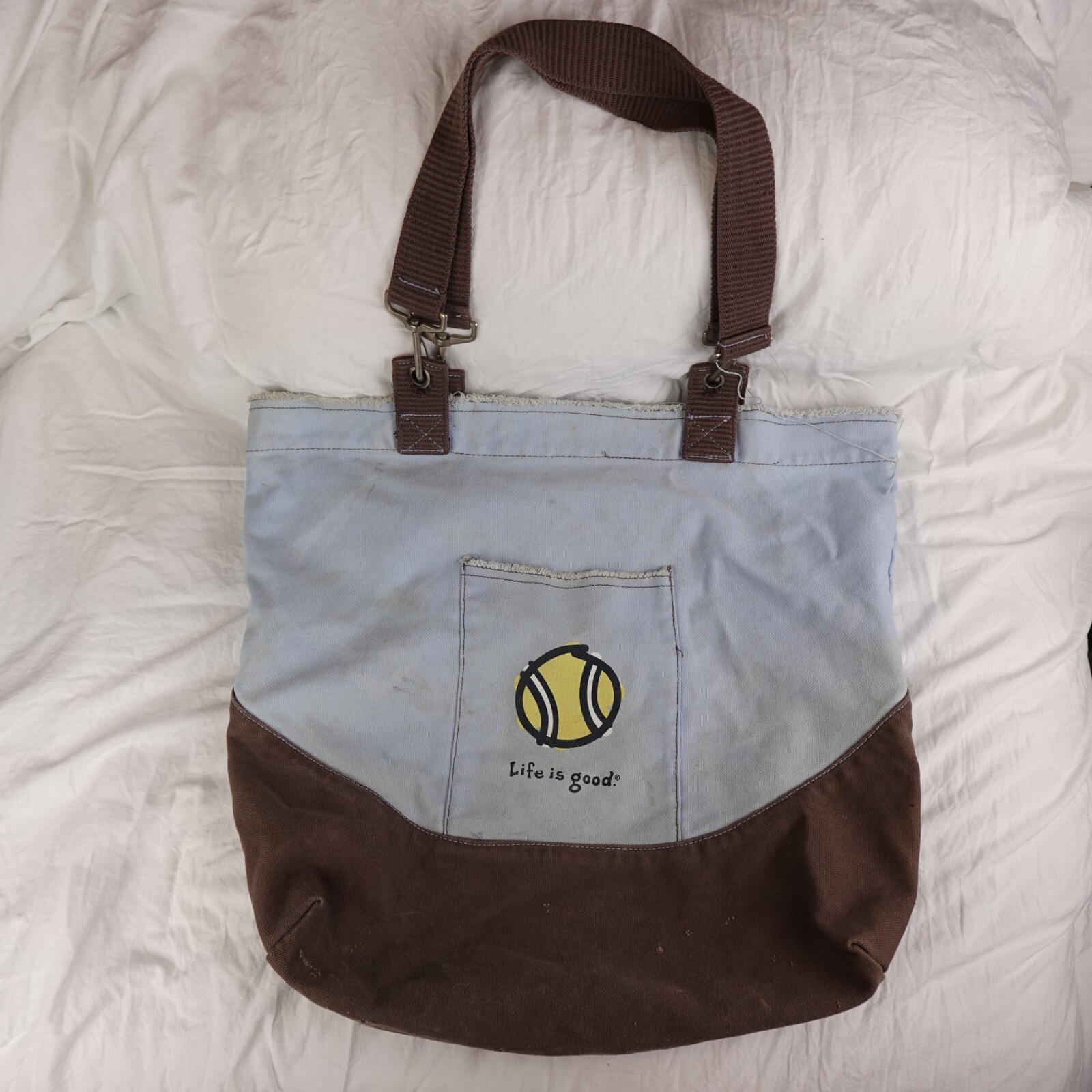 Life Is Good Canvas Tote Bag Blue Brown Tennis Beach Athleisure