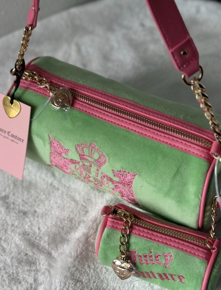 NWT Juicy Couture Choose Scottie Dogs Barrel Shoulder Bag Purse Retro Green