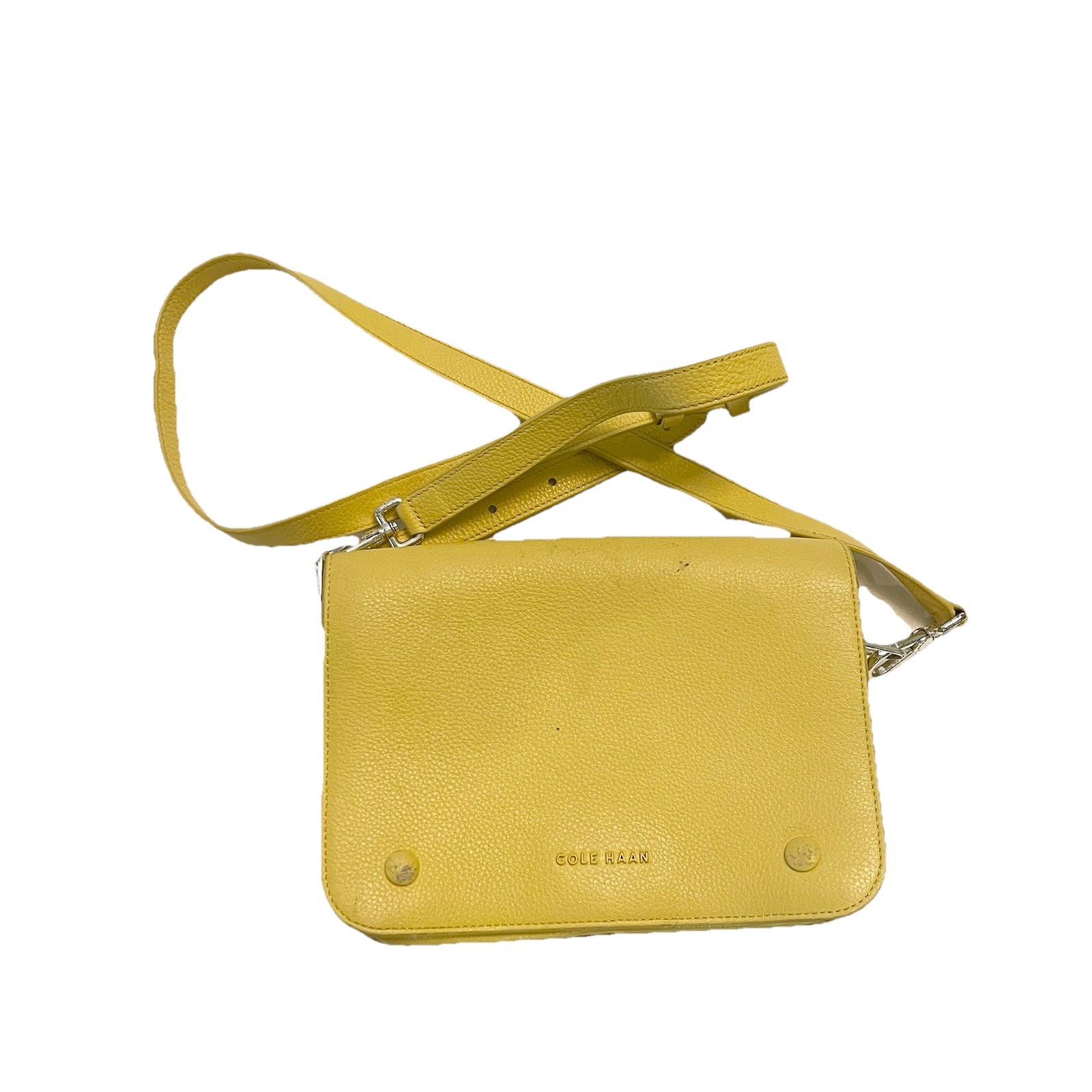 COLE HAAN Flap Crossbody Yellow Leather Grand Series Bag Purse *Flawed*