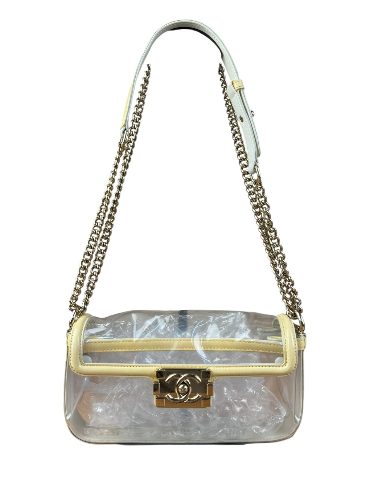 Size S – Chanel Yellow Clear PVC Classic Chain Flap Bag 2012 – Pre-Owned