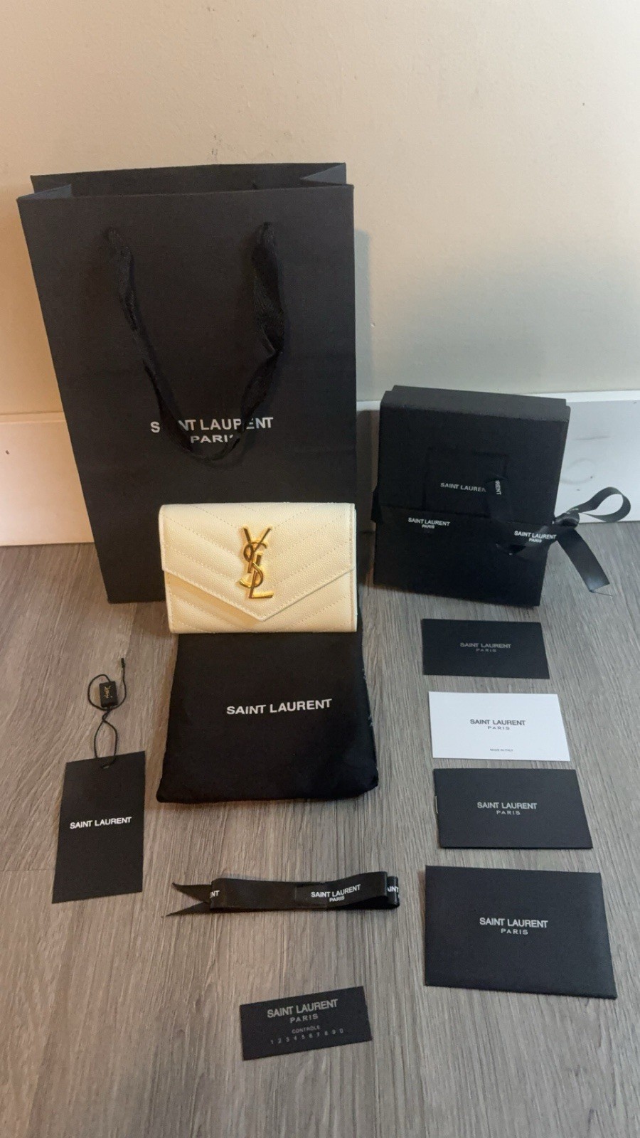 White Saint Laurent Cassandre Matelassé small envelope wallet