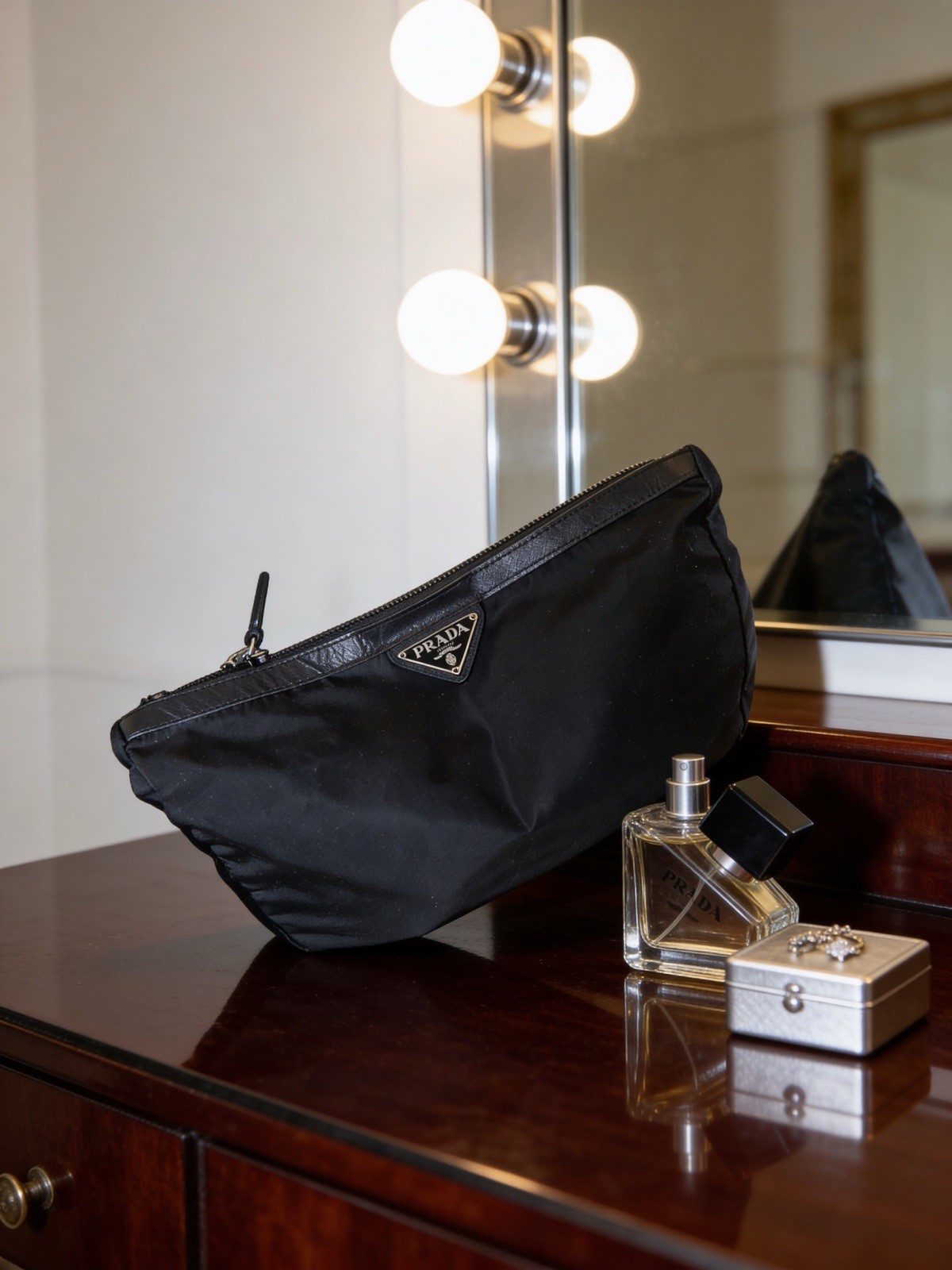 100 % Authentic Prada Tessuto Nylon and Saffiano Leather Large Clutch