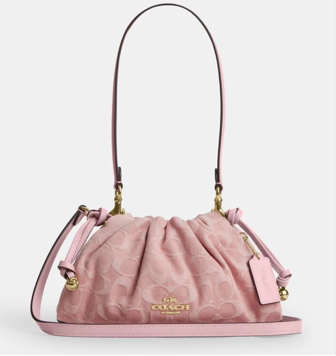 COACH CER68 Light Pink Denim Shoulder Bag with Handle Crossbody Long Strap