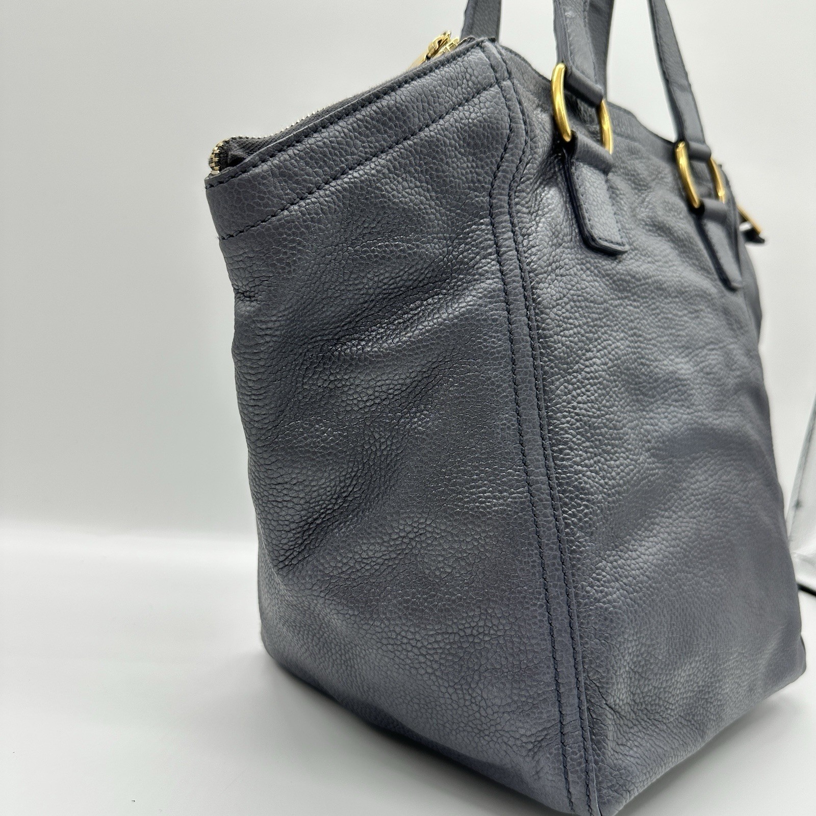 Yves Saint Laurent Rive Gauche Downtown Tote Shoulder Bag YSL Navy Leather Auth!