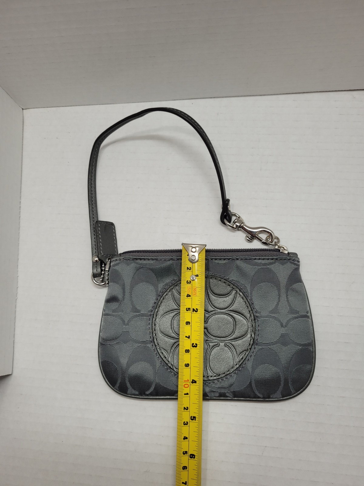 Coach F47826 Sis Medallion Charcoal Gray Signature Fabric Wristlet