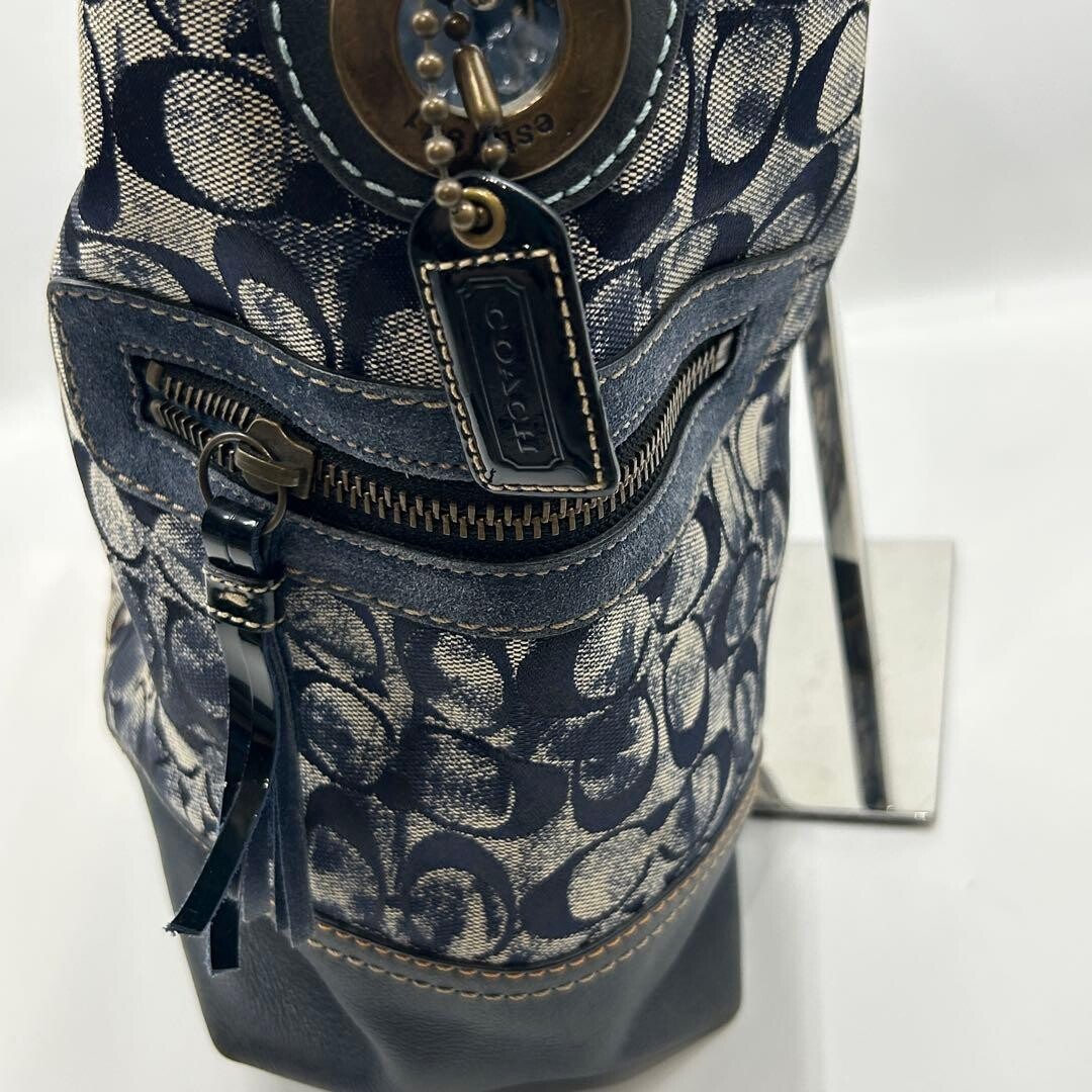 COACH Y2K Denim Tie Dye Signature Hobo Shoulder Bag 2183 Vintage Tassel Zip Navy