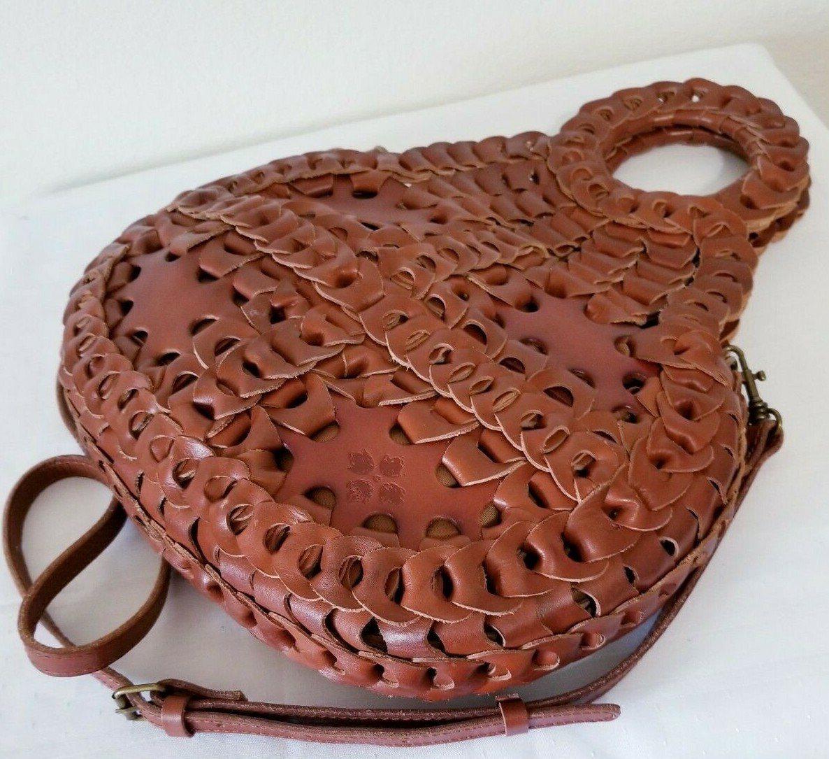 PATRICIA NASH TAN TICCI Chain Link GENUINE ITALIAN LEATHER CROSSBODY HANDBAG