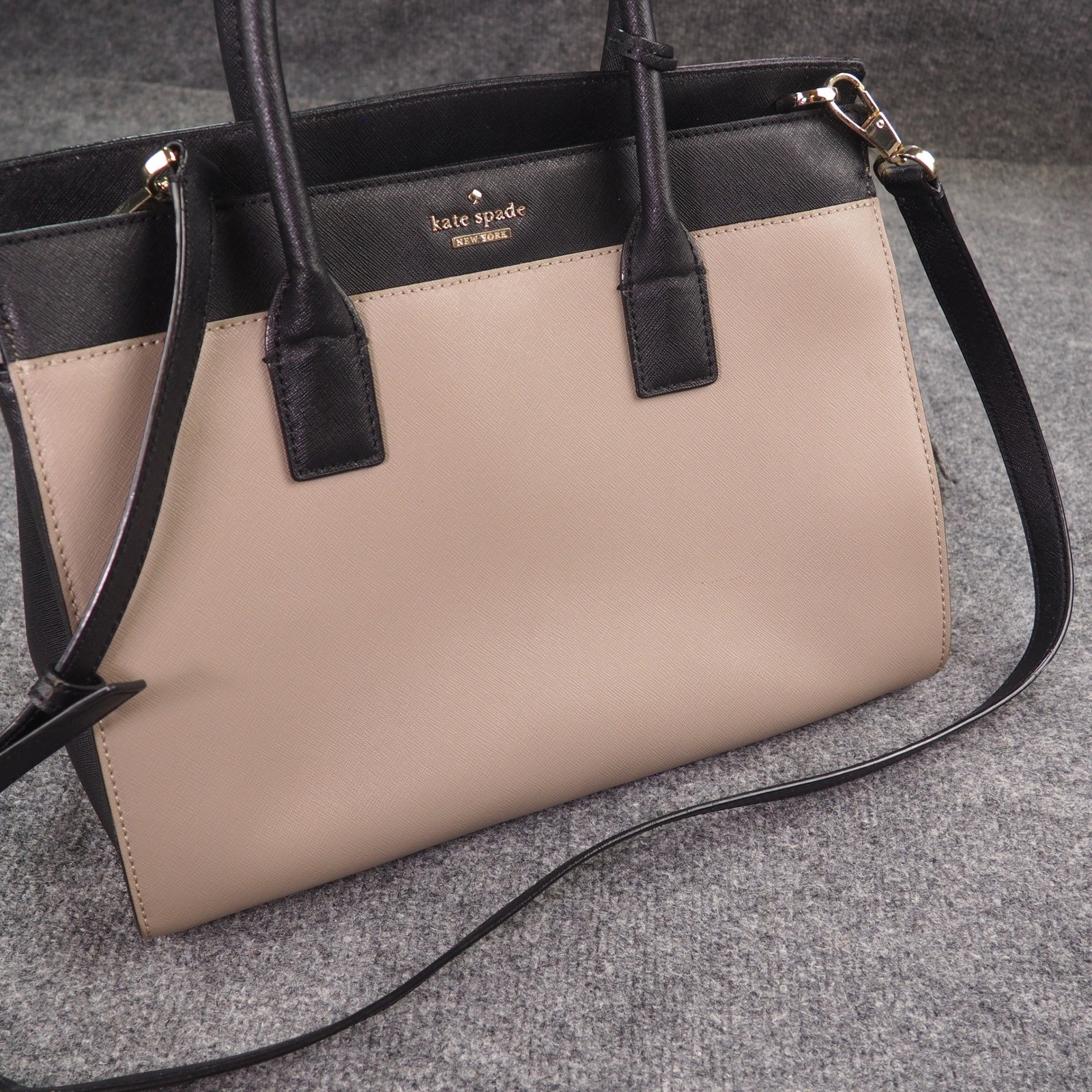 Kate Spade Satchel Tan Black Colorblock Saffiano Leather Crossbody Handbag