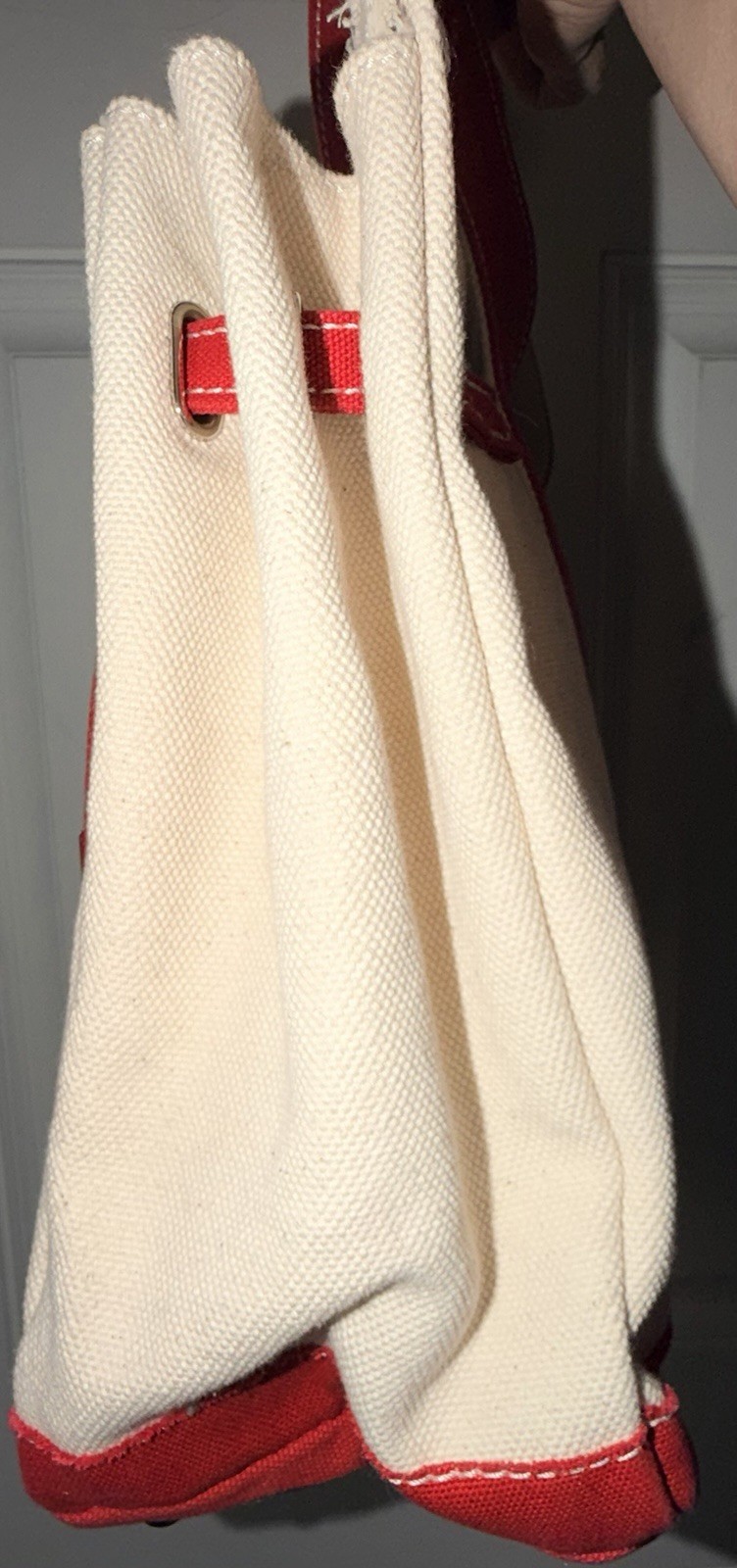 Sunwin Madaket Large Classic Tote Red & Cream Canvas Crossbody Strap Added EUC