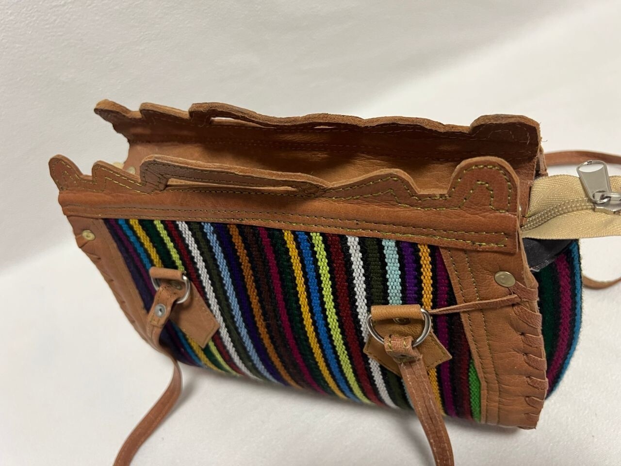 Moroccan leather Women Tote Bag with Suzani Rustic Boho style