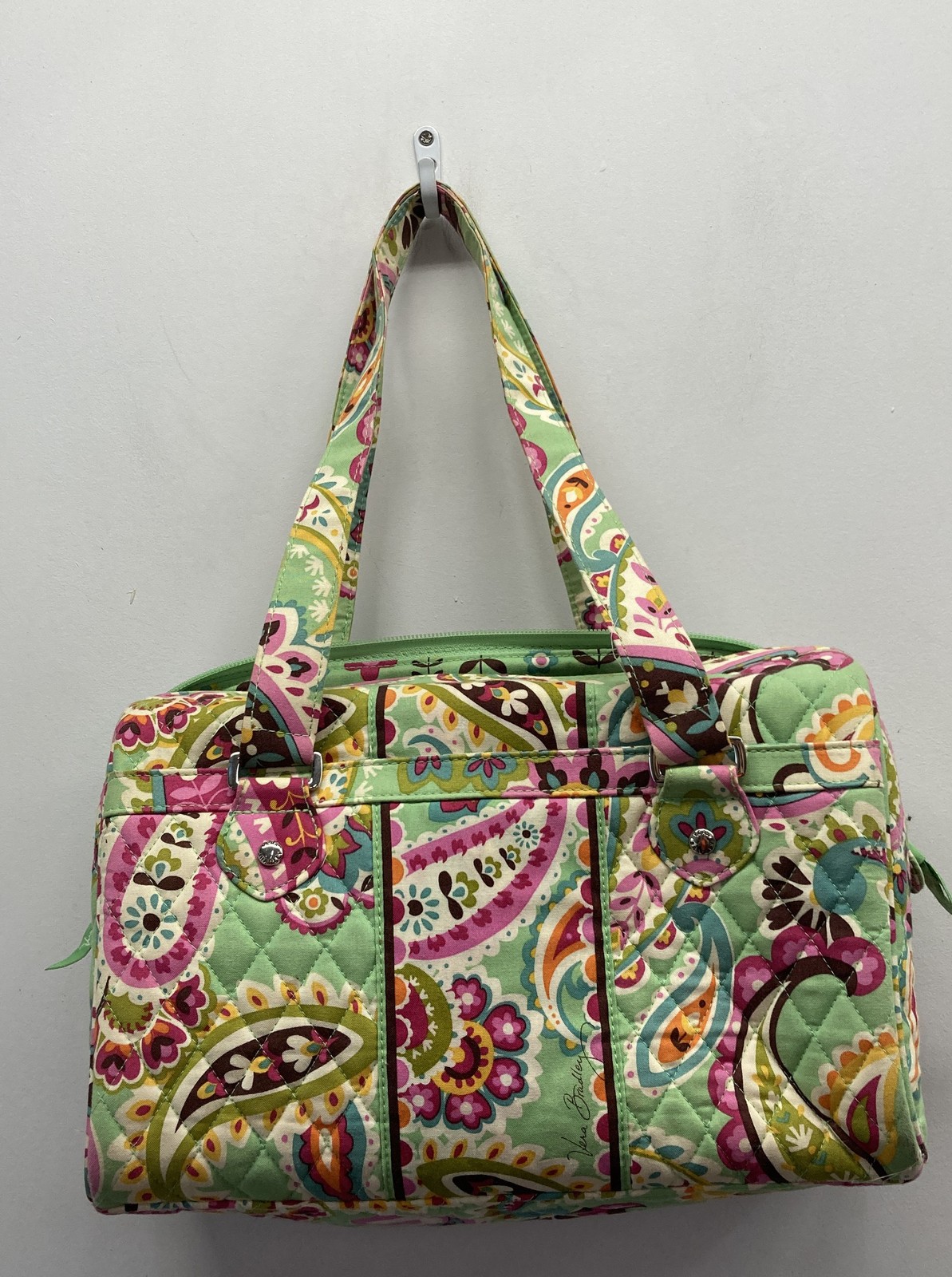 Vera Bradley Lola Green Pink Paisley Quilted Cotton Tote Bag Shoulder Handbag